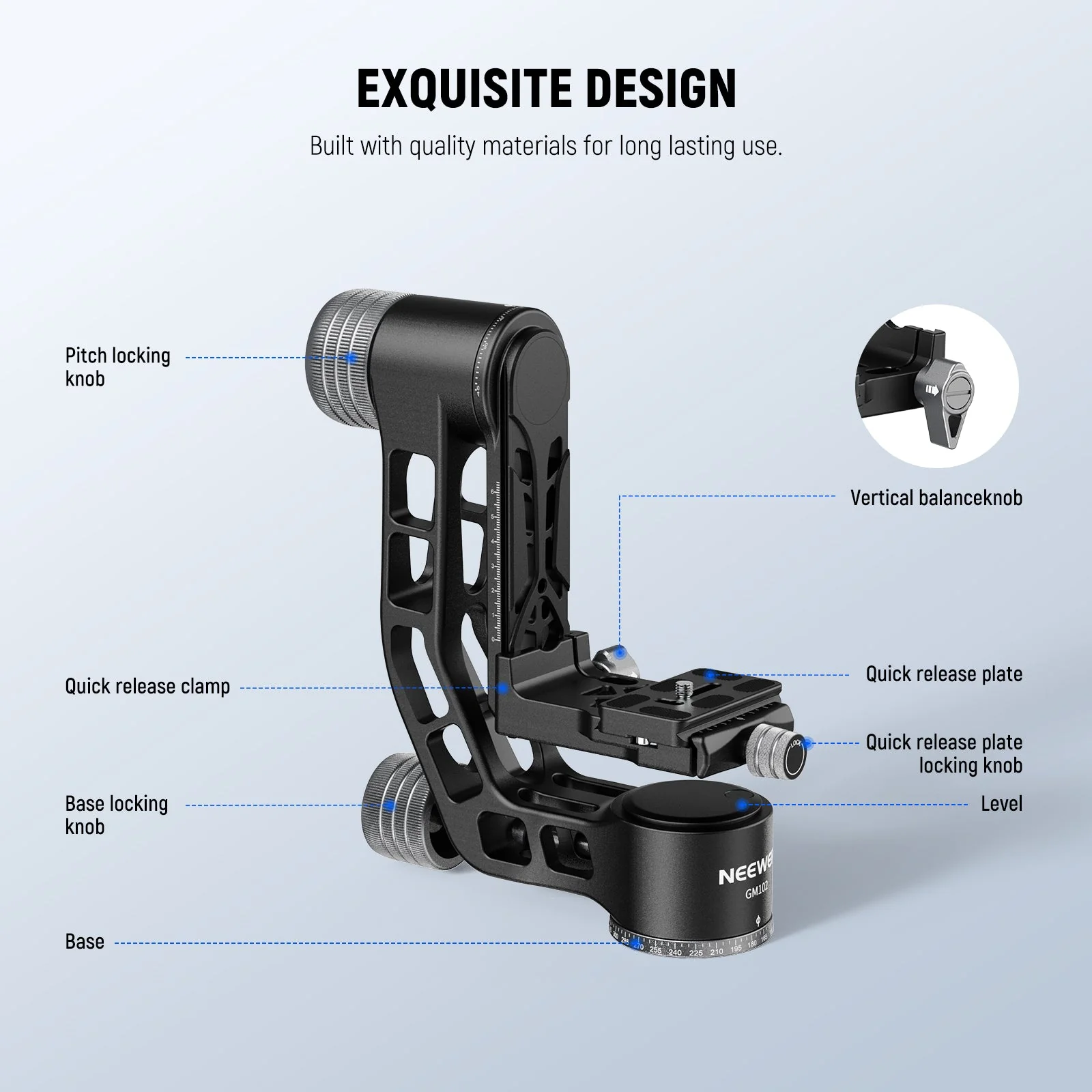 NEEWER GM102 Heavy Duty Aluminum Tripod Gimbal Head - Image 6