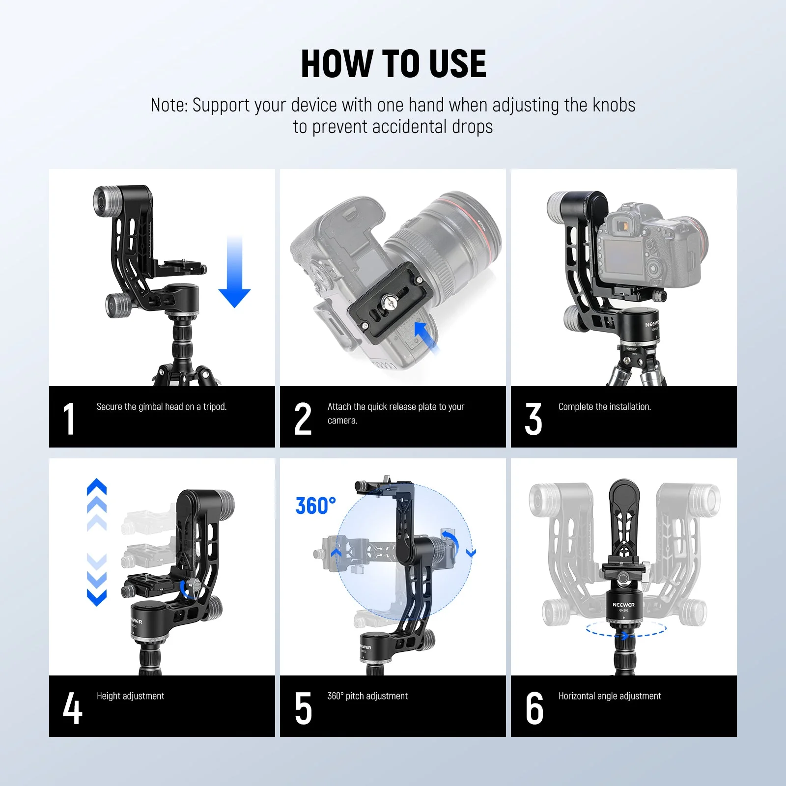 NEEWER GM102 Heavy Duty Aluminum Tripod Gimbal Head - Image 7