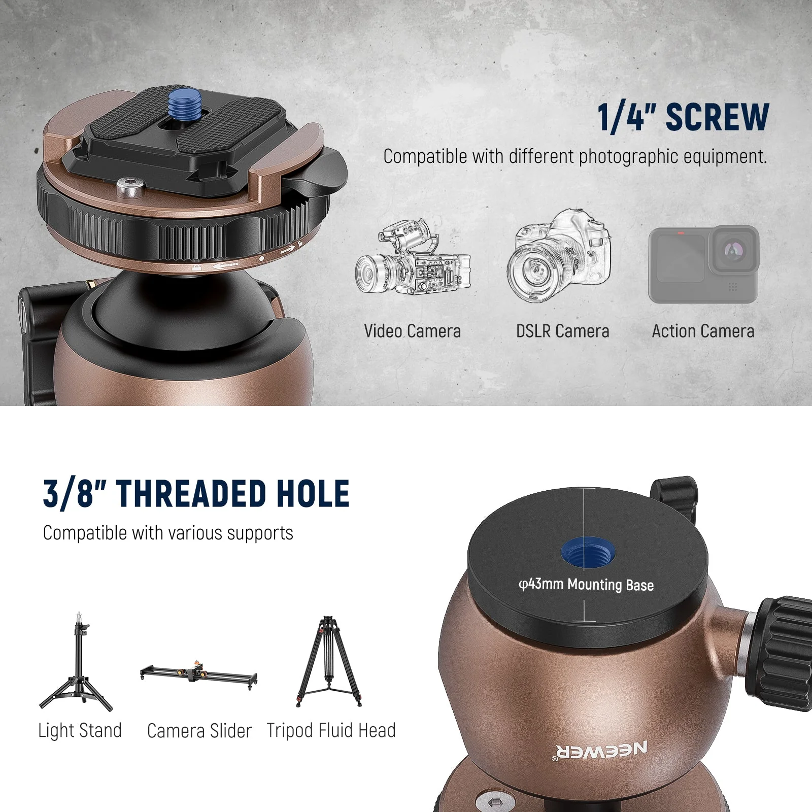 NEEWER GM32 Upgraded Low Profile Ball Head - Image 5