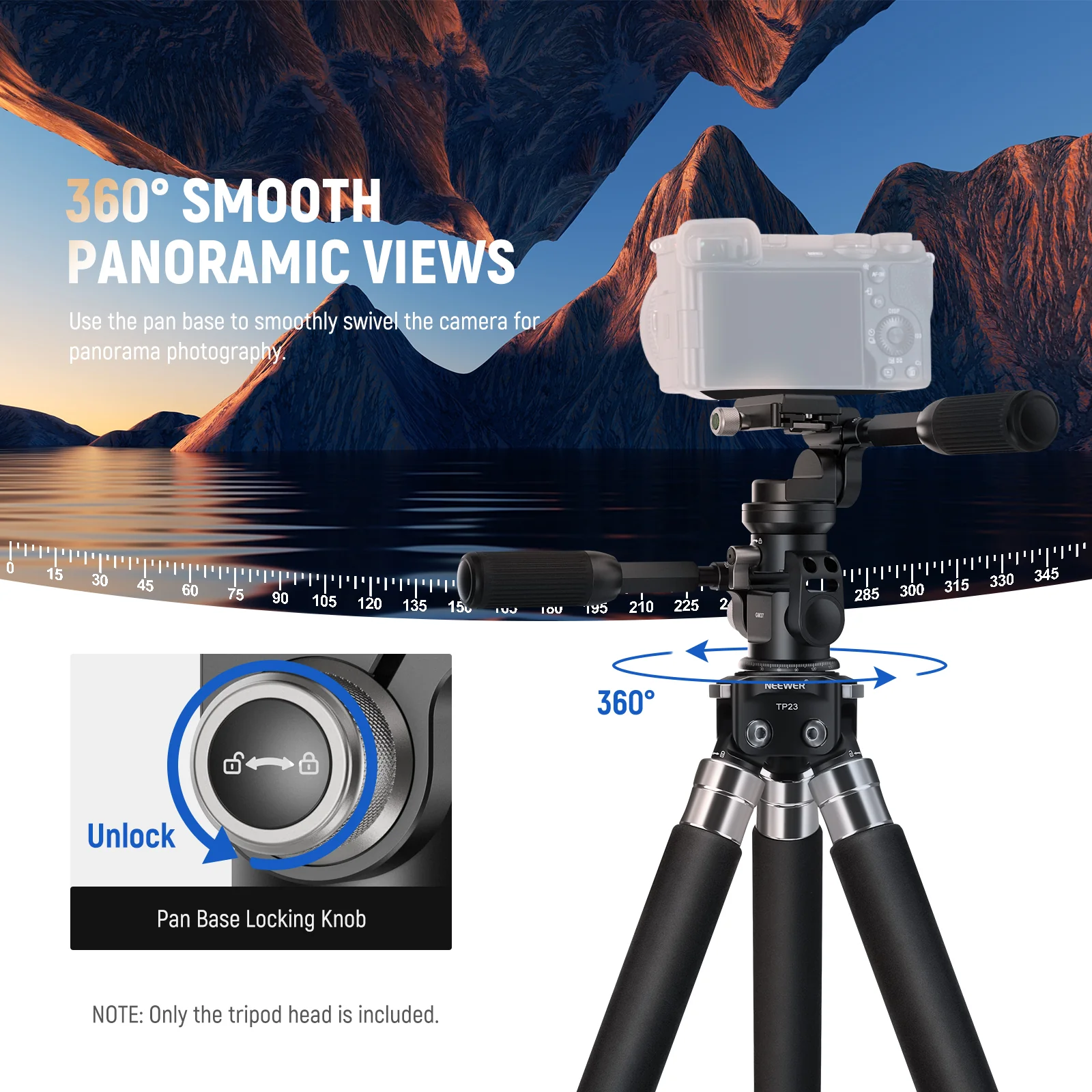 NEEWER GM37 3-Way Pan Tilt Tripod Head with ±15° Leveling Bowl Base - Image 3