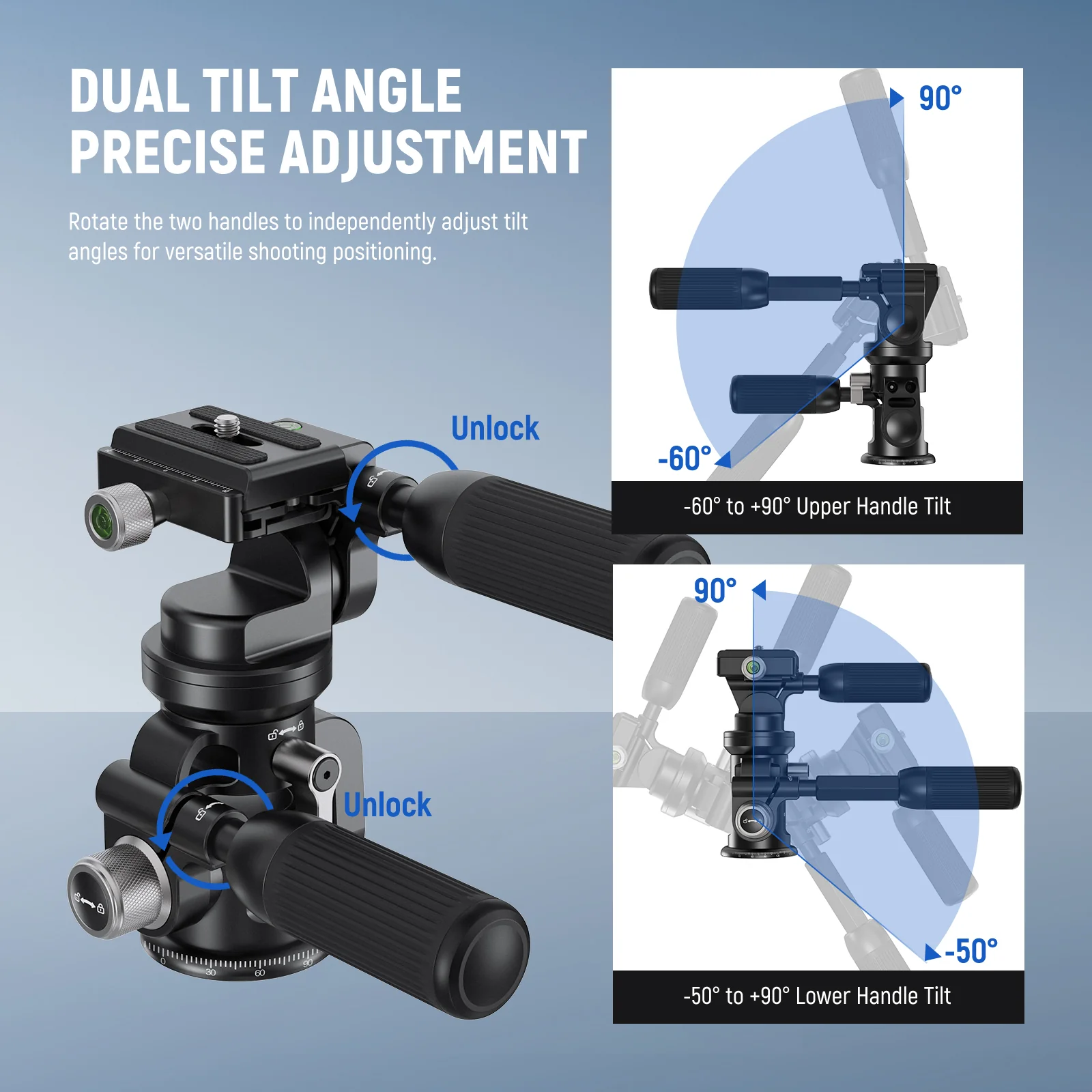 NEEWER GM37 3-Way Pan Tilt Tripod Head with ±15° Leveling Bowl Base - Image 4
