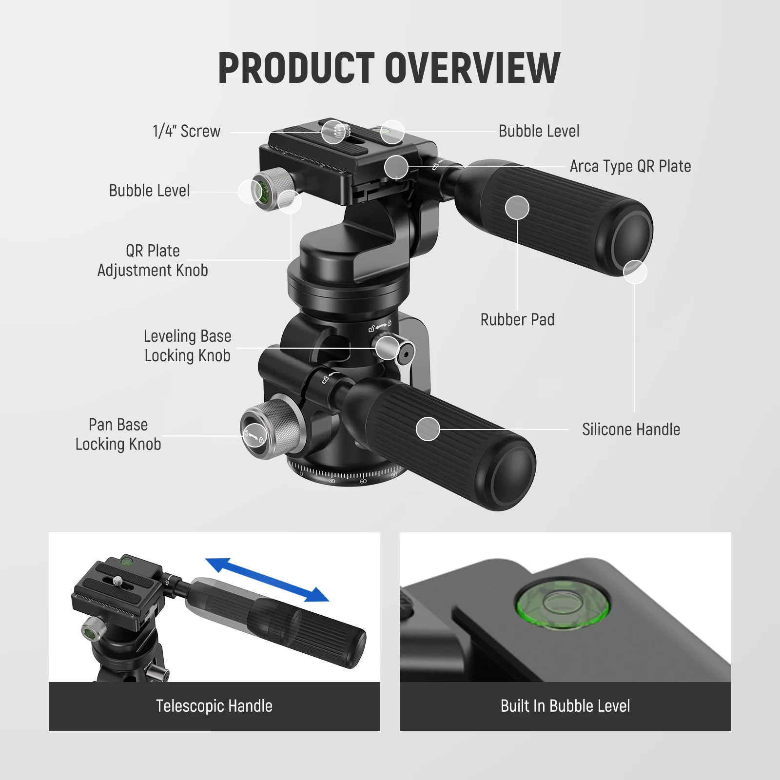 NEEWER GM37 3-Way Pan Tilt Tripod Head with ±15° Leveling Bowl Base - Image 5