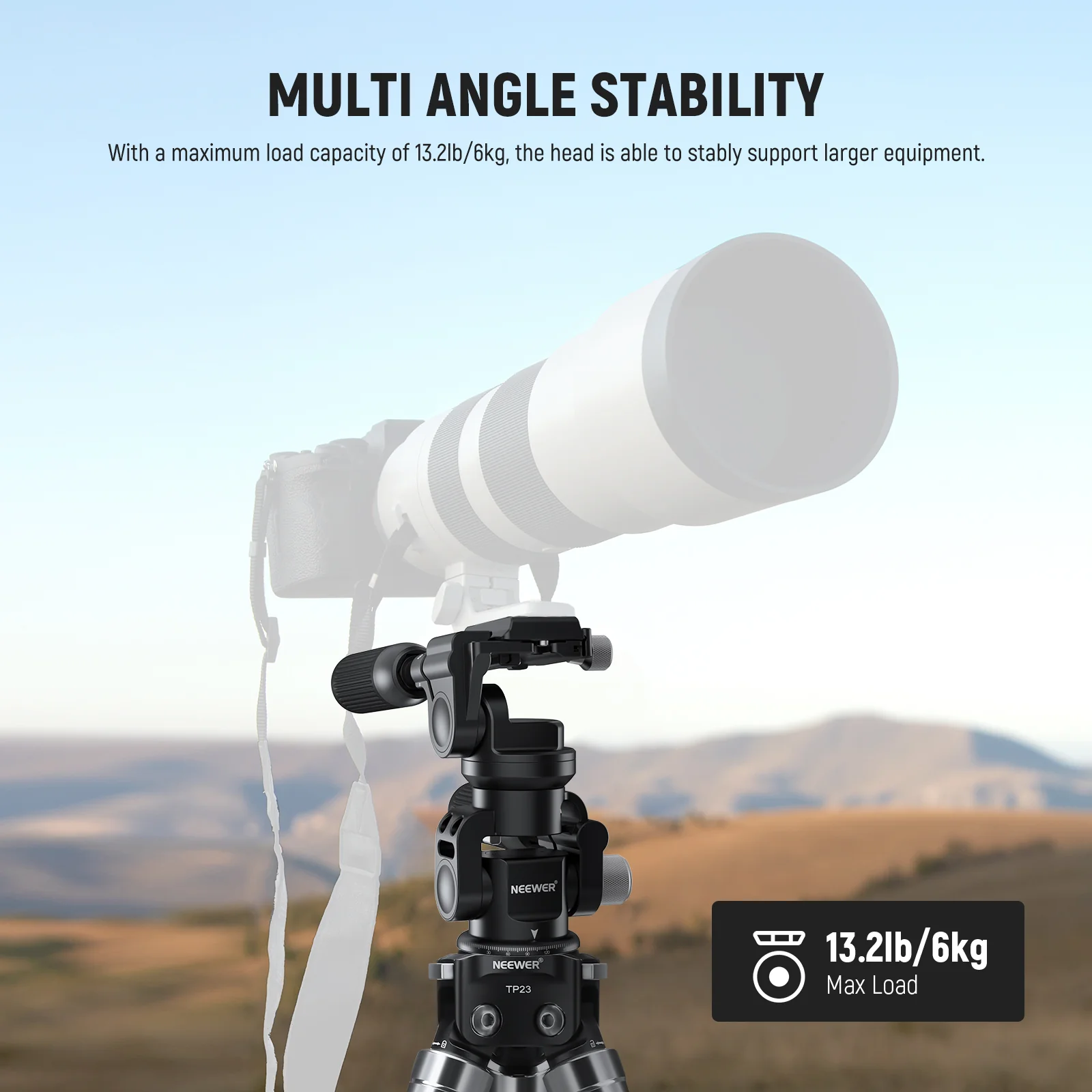 NEEWER GM37 3-Way Pan Tilt Tripod Head with ±15° Leveling Bowl Base - Image 7