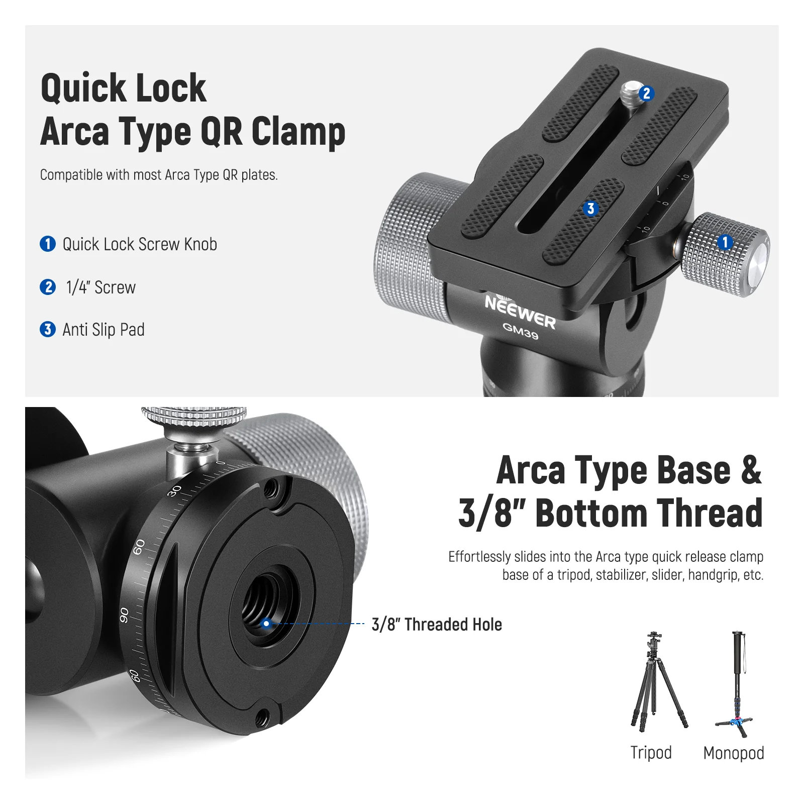 NEEWER GM39 Gimbal Tripod Head - Image 5