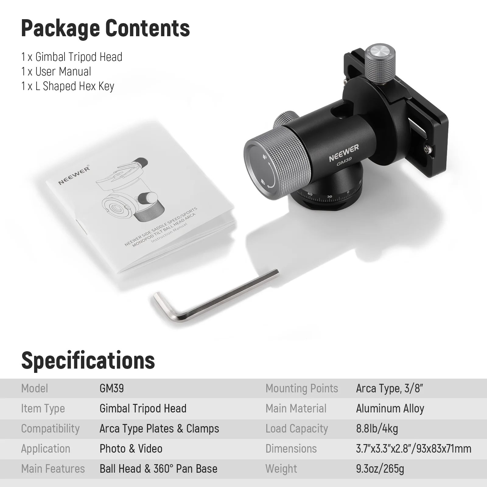 NEEWER GM39 Gimbal Tripod Head - Image 8