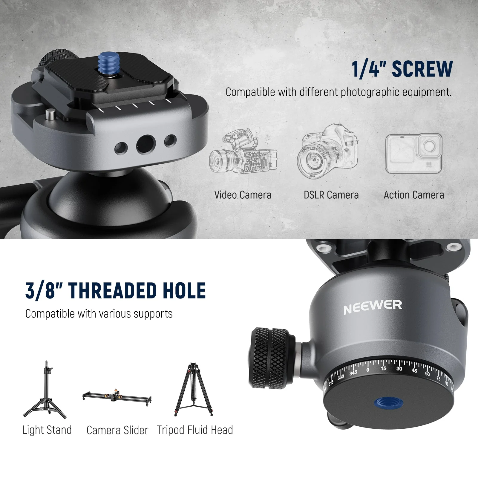NEEWER GM41 Low Profile Tripod Ball Head - Image 5