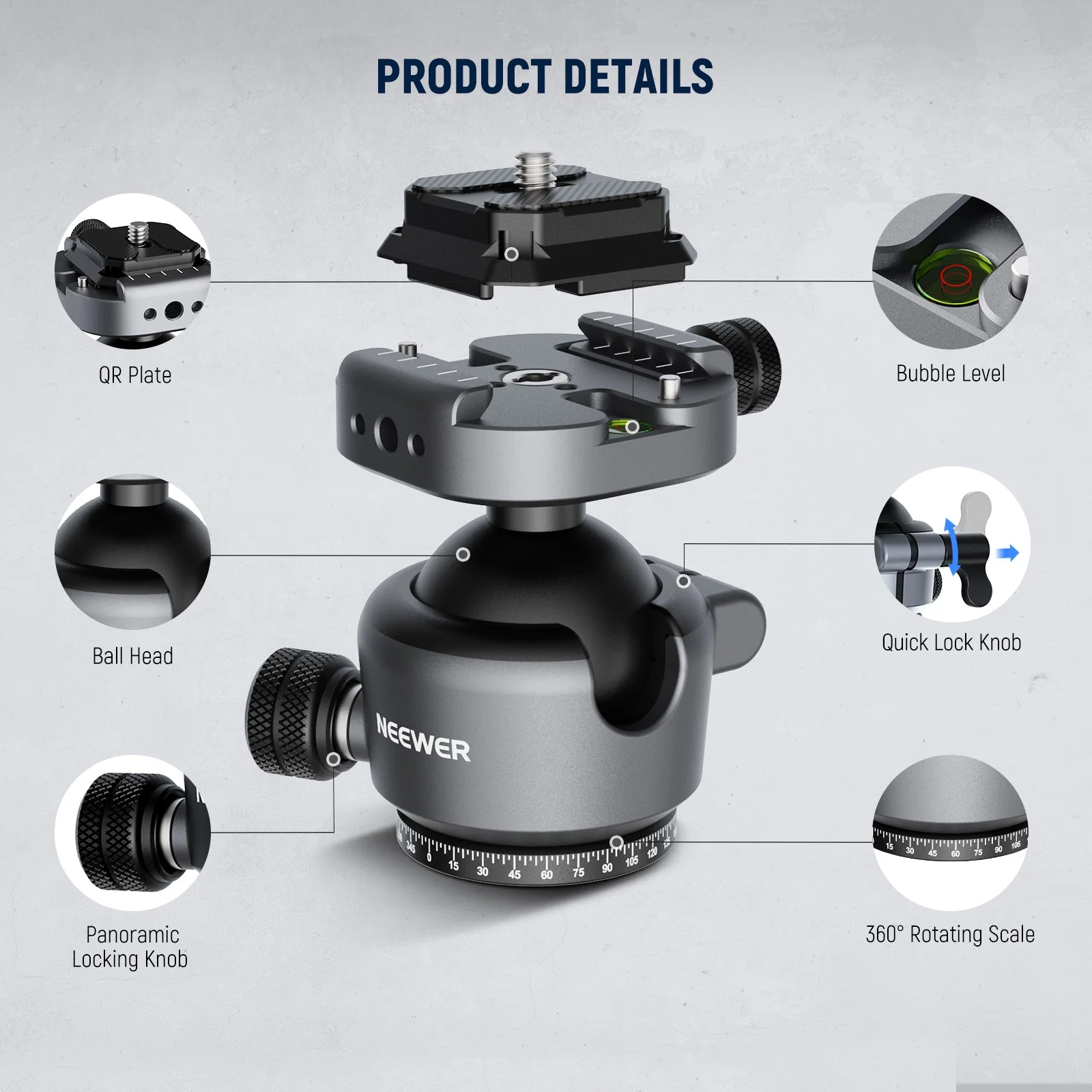 NEEWER GM41 Low Profile Tripod Ball Head - Image 7