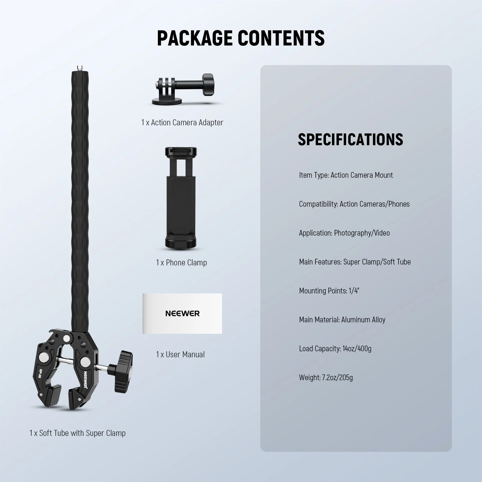 NEEWER GP-26 Action Camera Mount Kit with Super Clamp - Image 7