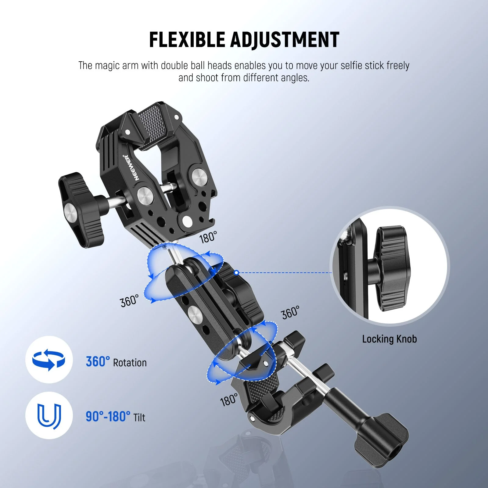 NEEWER GP-30 Motorcycle Action Camera Mount Kit with Selfie Stick & Magic Arms - Image 4