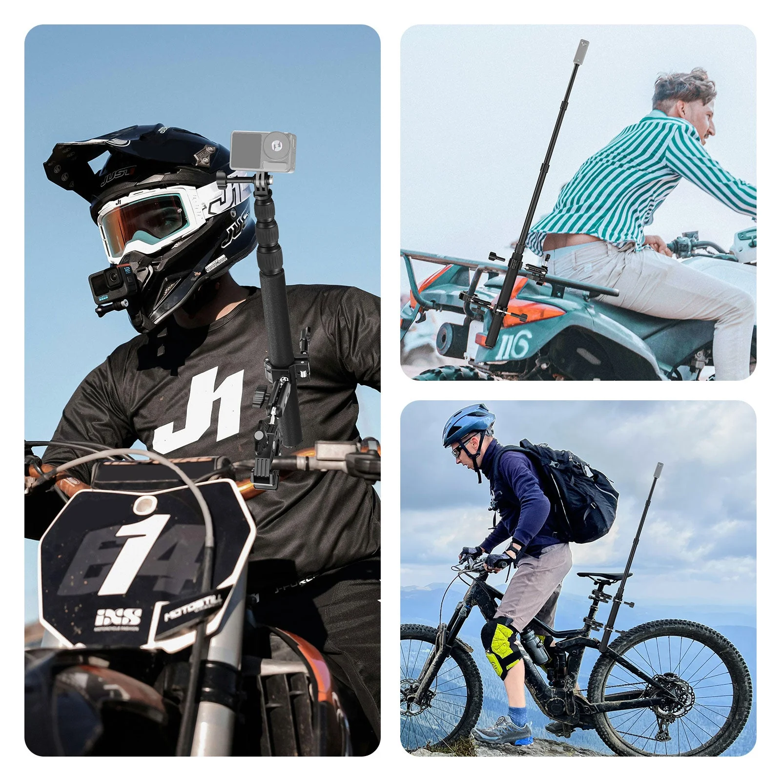 NEEWER GP-30 Motorcycle Action Camera Mount Kit with Selfie Stick & Magic Arms - Image 7