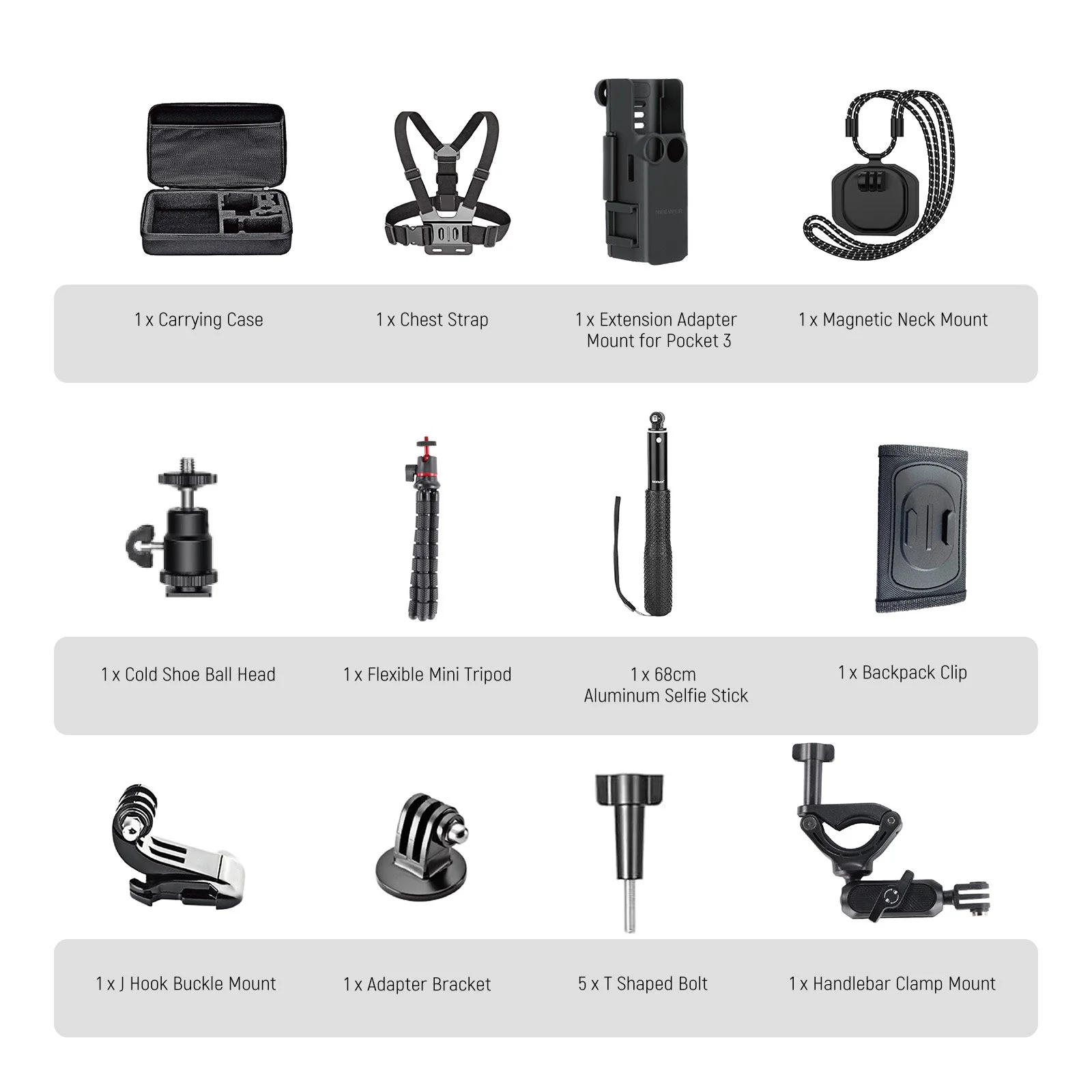 NEEWER BASICS GP-52 16-In-1 Adapter Mount Accessory Kit for DJI Osmo Pocket 3 - Image 7