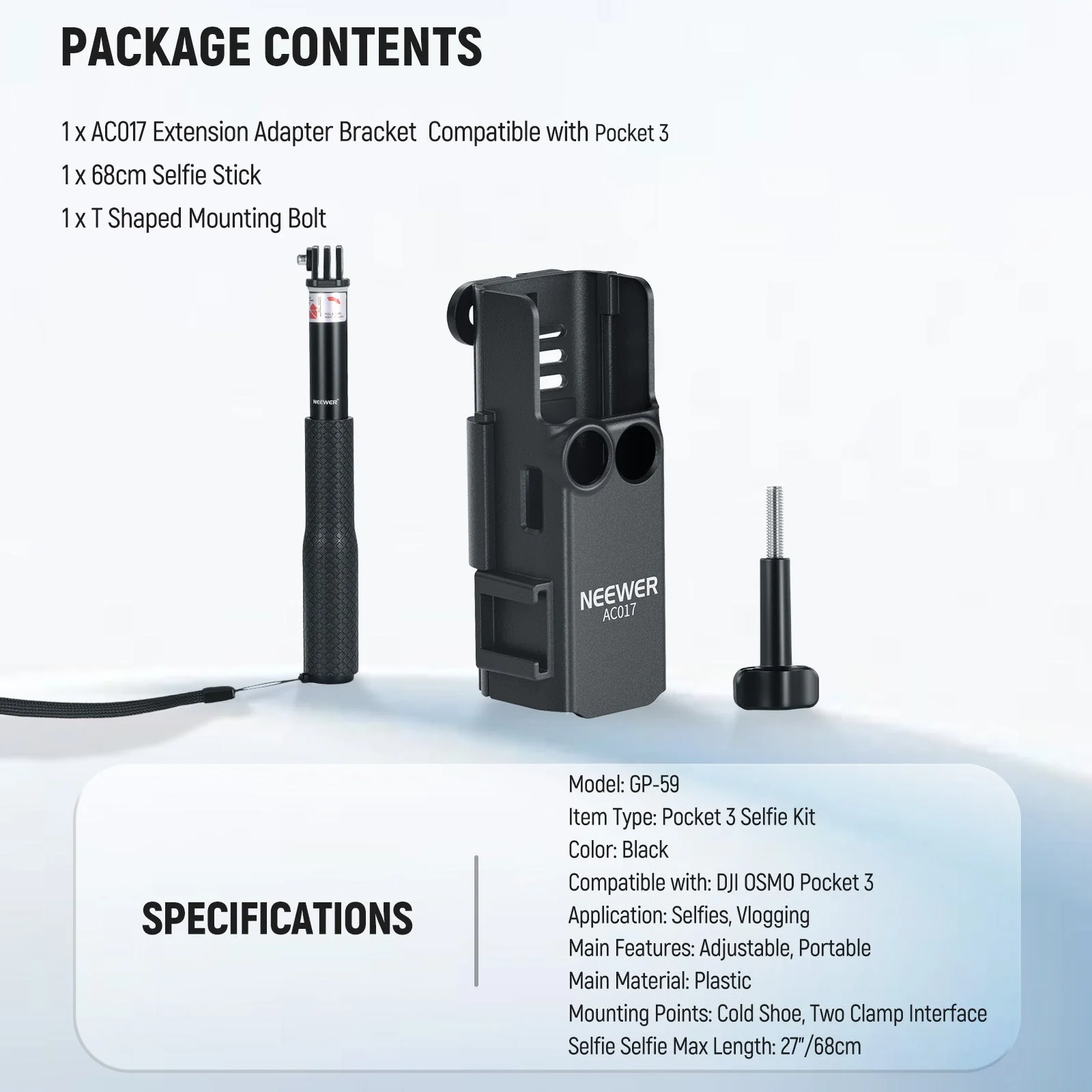NEEWER BASICS GP-59 Selfie Stick Extension Adapter Mount Kit for DJI Osmo Pocket 3 - Image 9