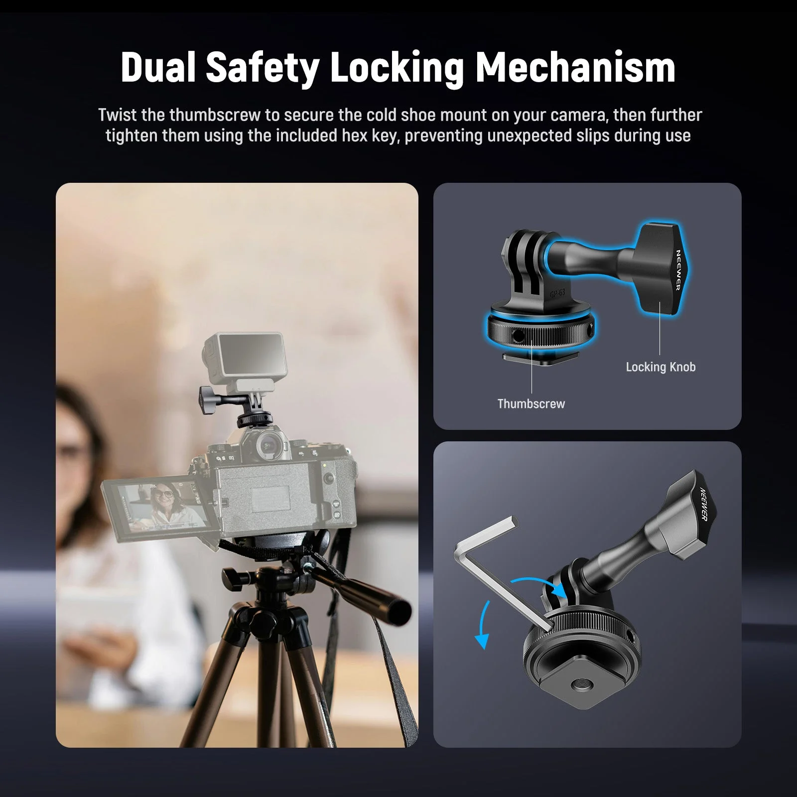 NEEWER GP-63 Cold Shoe Mount Adapter For Action Camera - Image 5
