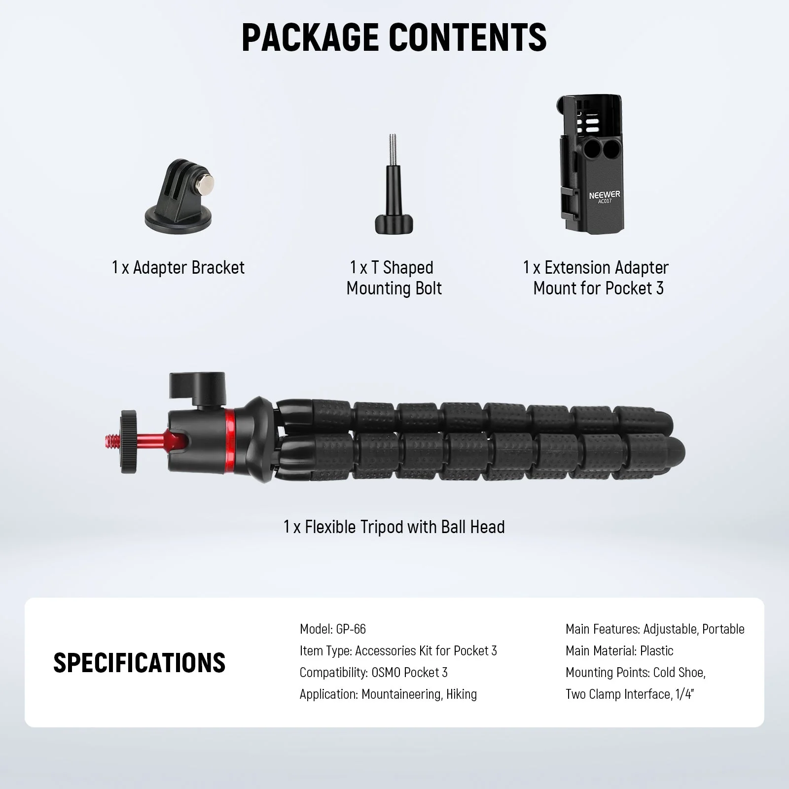 NEEWER GP-66 4 in 1 Tripod & Extension Adapter For DJI Osmo Pocket 3 - Image 9