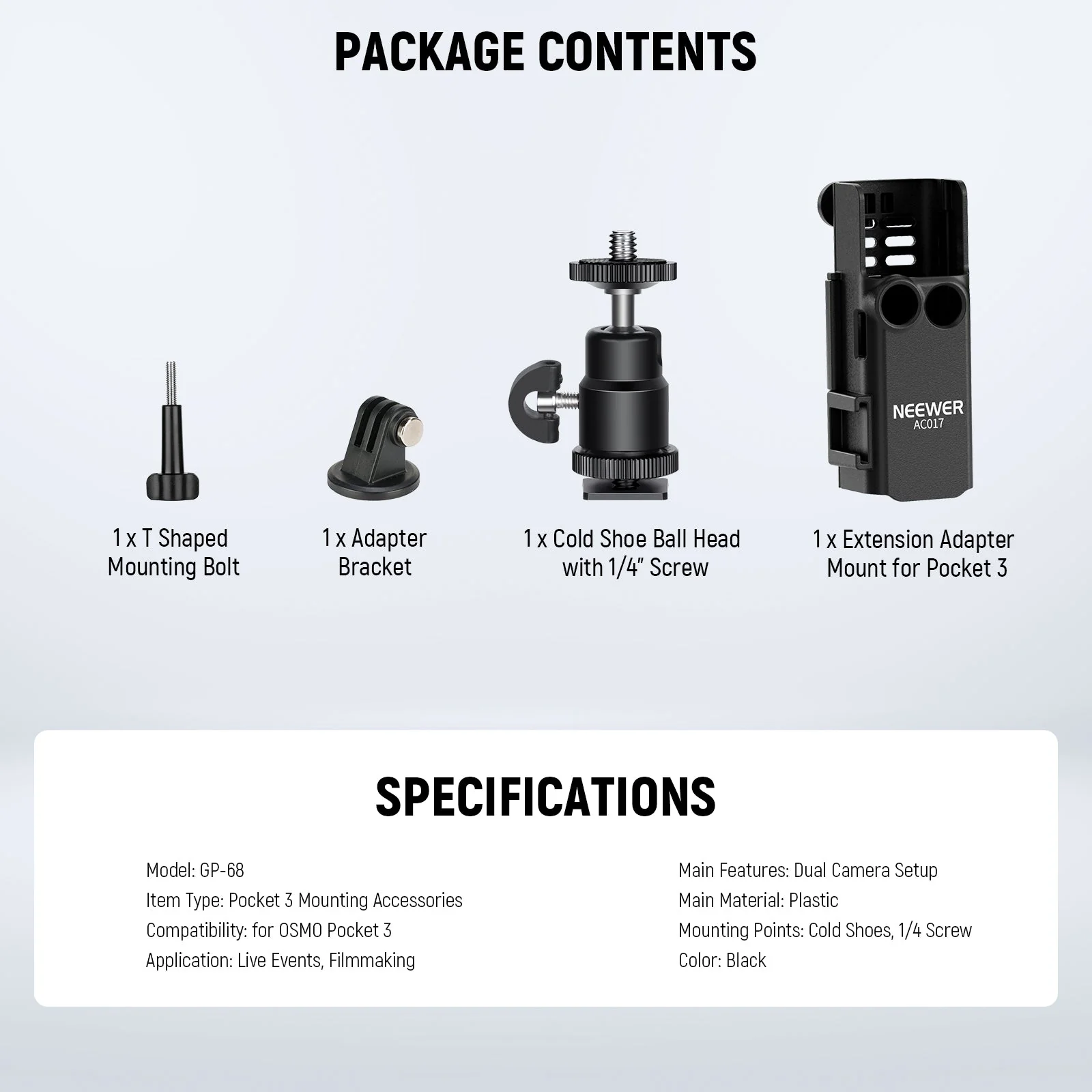 NEEWER GP-68 Extension Adapter Mount Kit For DJI Osmo Pocket 3 - Image 8