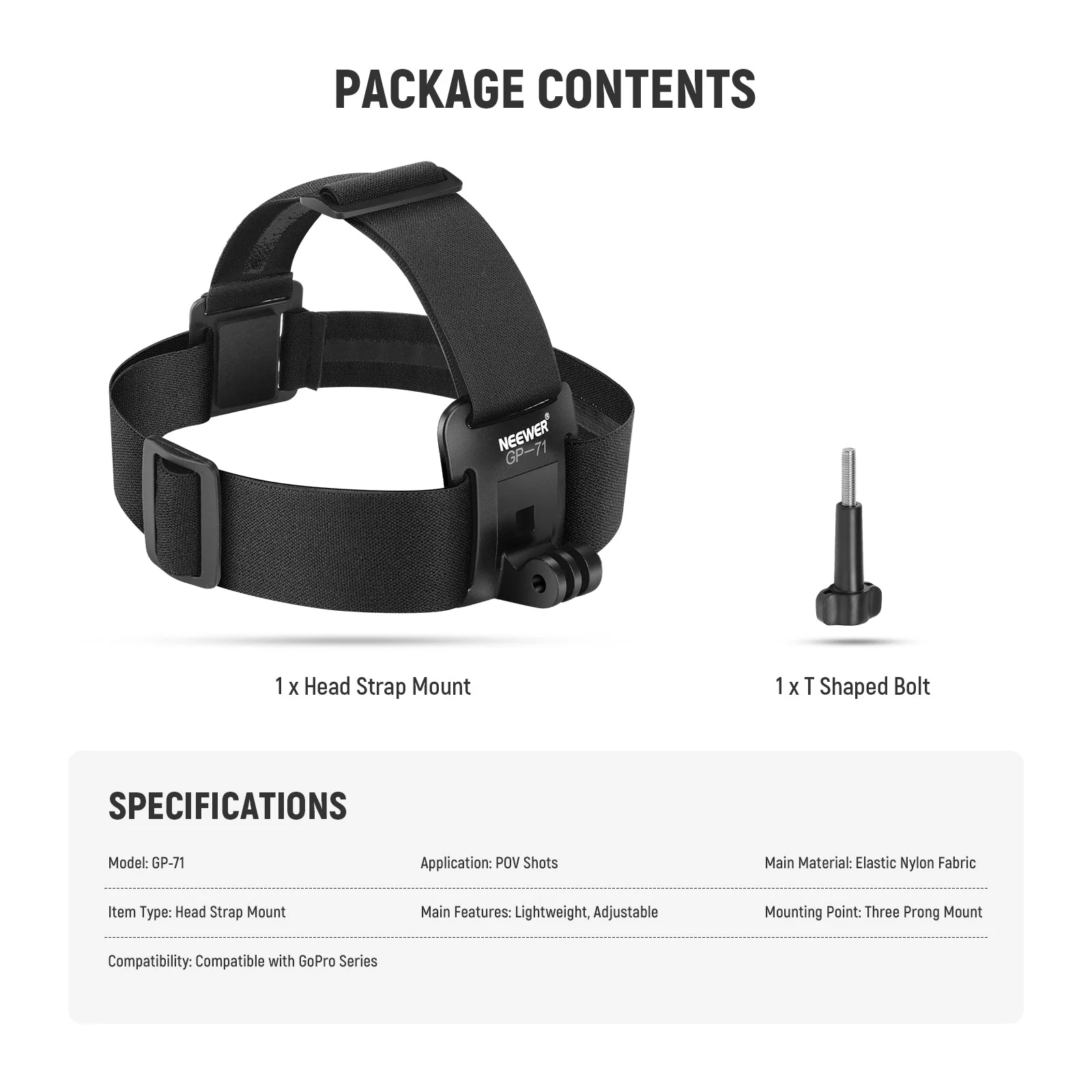NEEWER GP-71 Adjustable Head Strap Mount for GoPro Series - Image 7