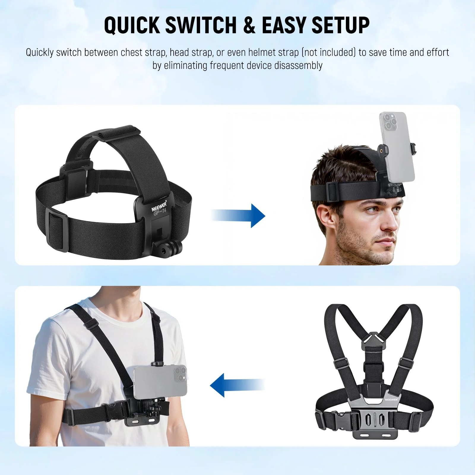 NEEWER GP-74 Phone Chest & Head Strap Mount Accessories Kit - Image 5