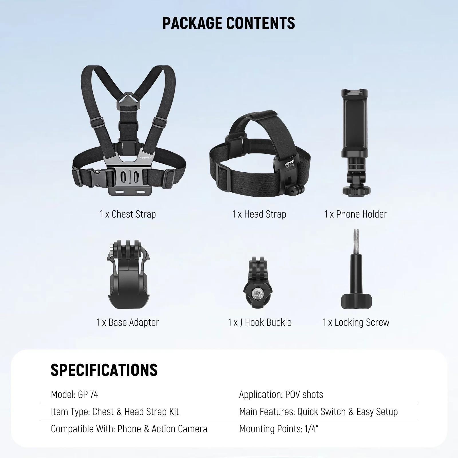 NEEWER GP-74 Phone Chest & Head Strap Mount Accessories Kit - Image 8