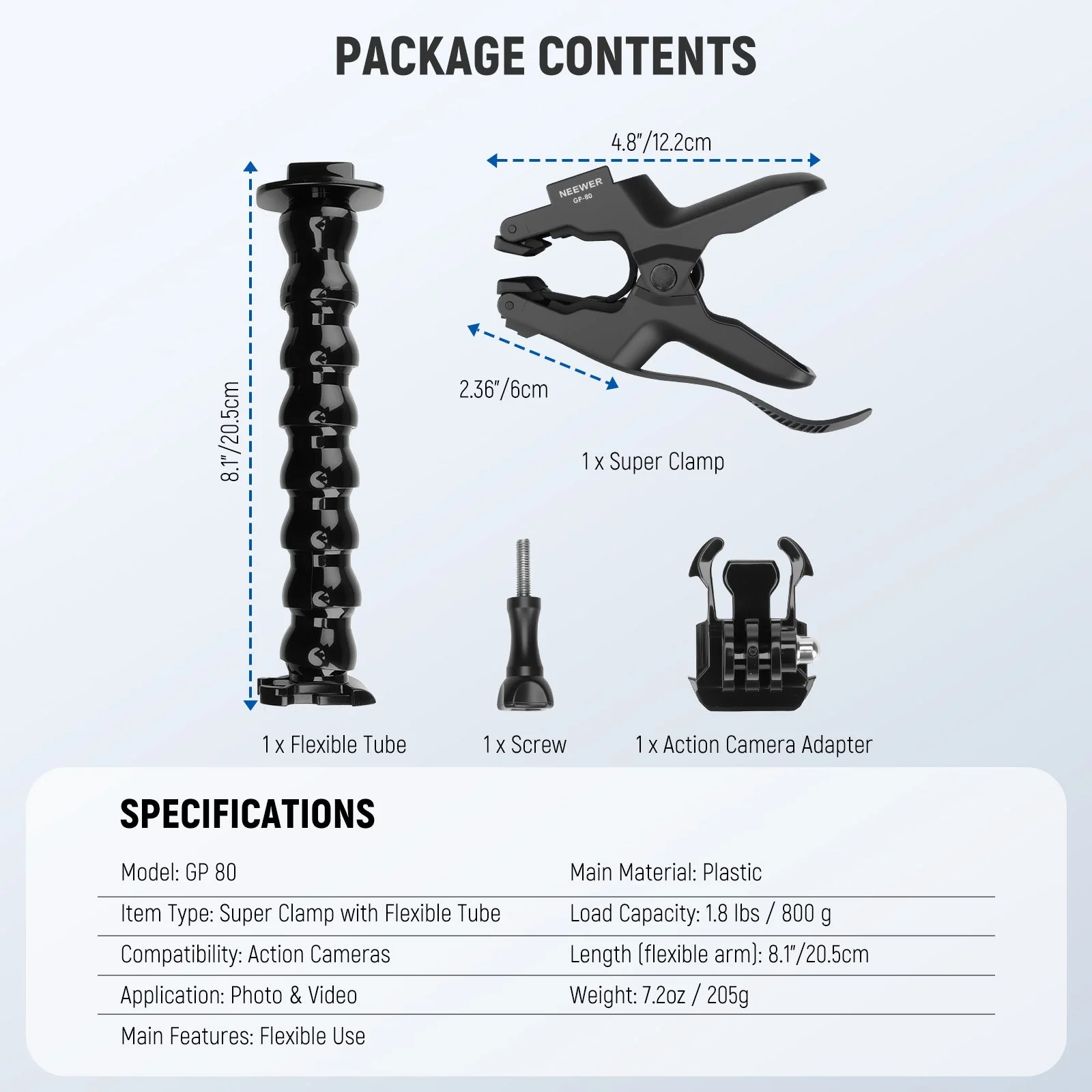 NEEWER GP-80 Flexible Clamp Mount For Action Cameras - Image 8
