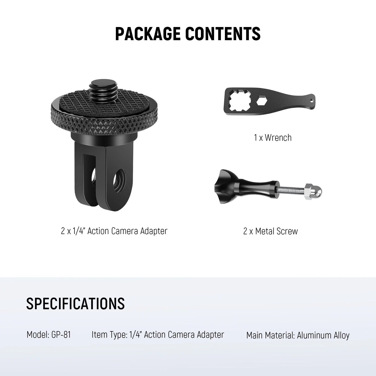 NEEWER GP-81 Action Camera Tripod Mount Adapter with 1/4" Screw Aluminum Alloy - Image 9