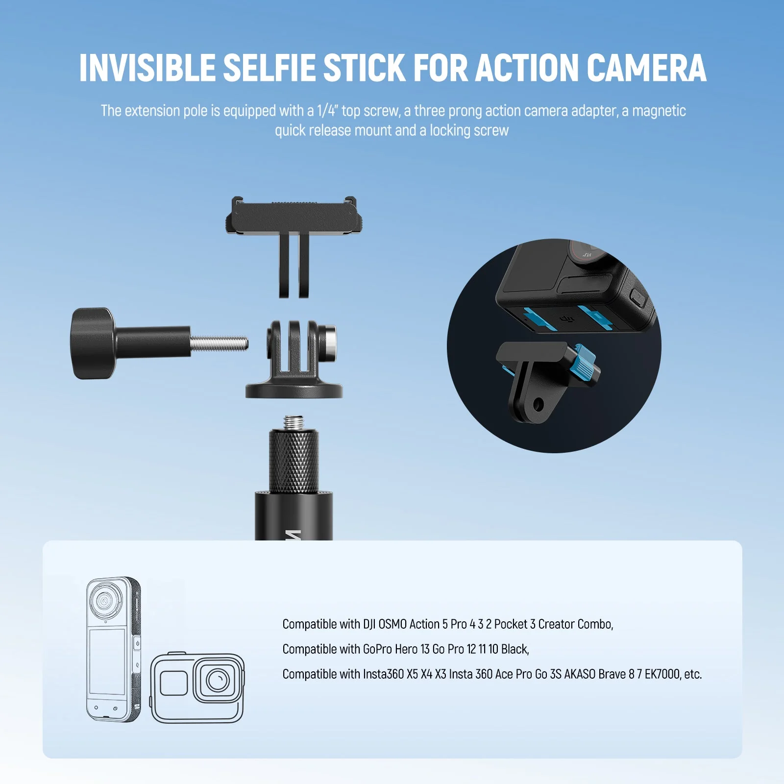 NEEWER GP-84/GP-85/GP-86 Extension Rod Kit for Action Camera - Image 2