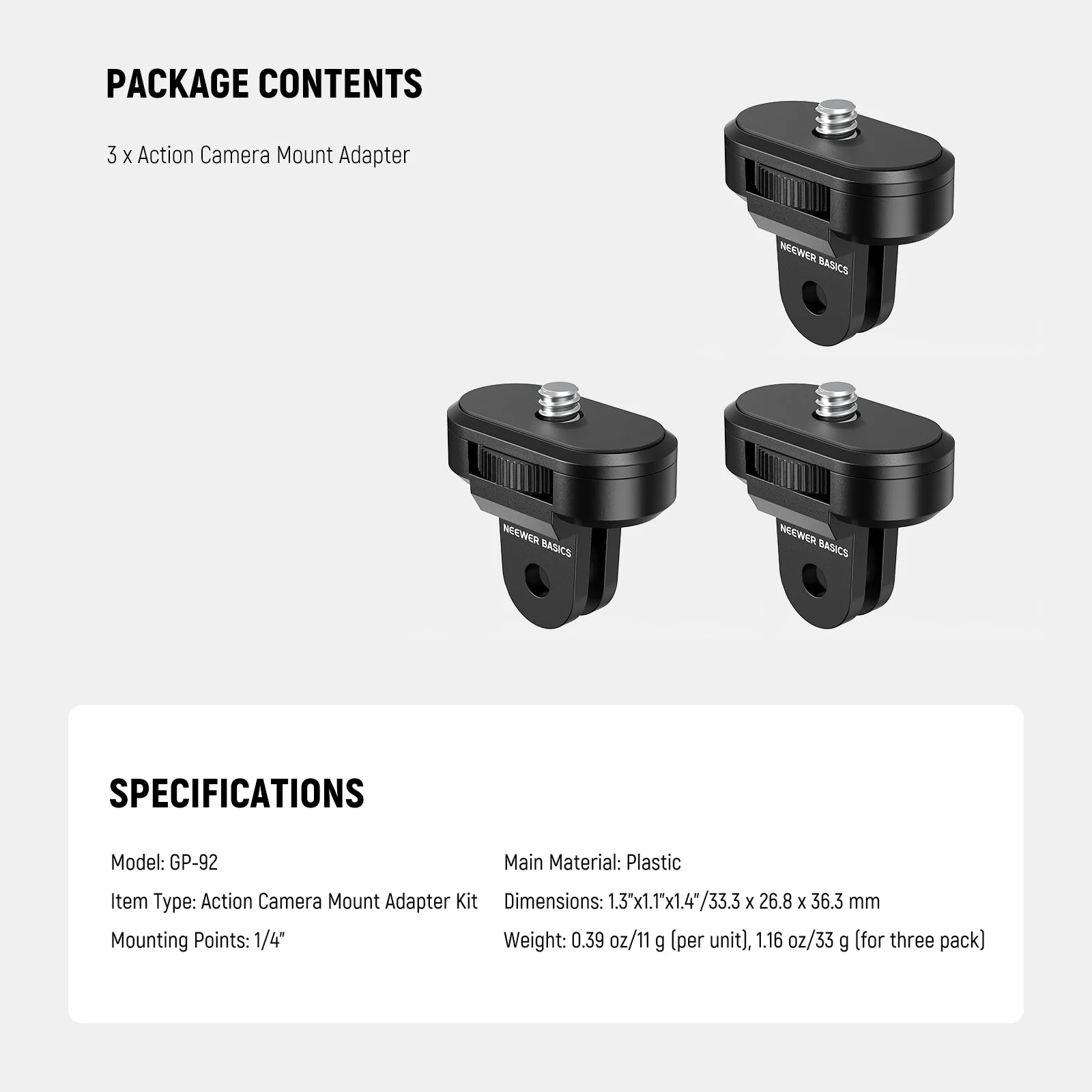 NEEWER GP-92 3 Pack 1/4" to 2 Prong Camera Tripod Mount Adapter Kit - Image 7