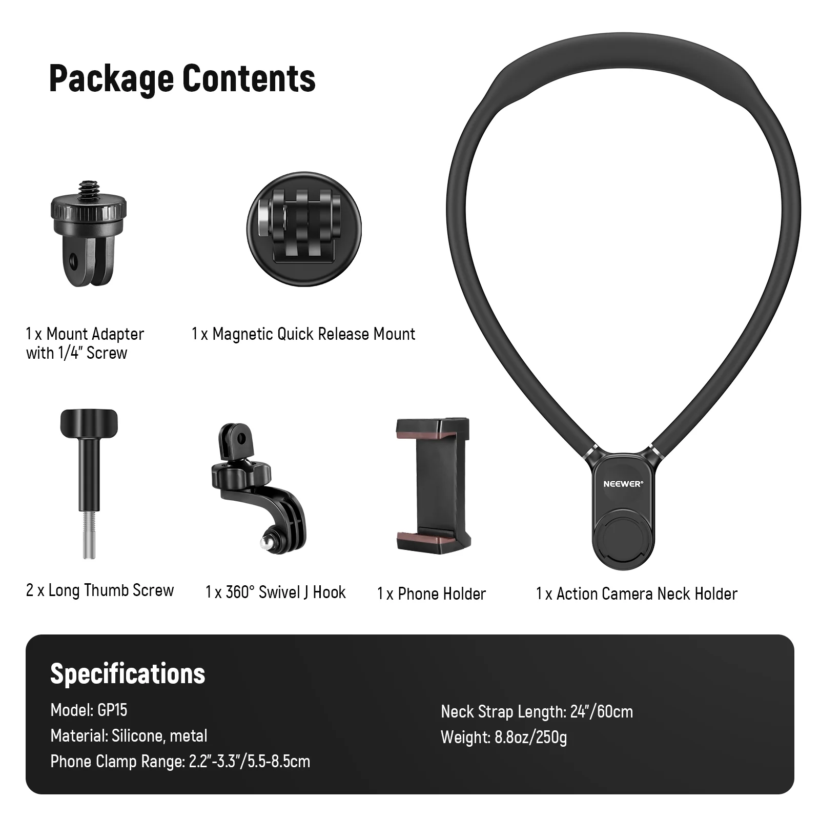 NEEWER GP15 Magnetic Quick Release Flexible Action Neck Mount for POV - Image 9