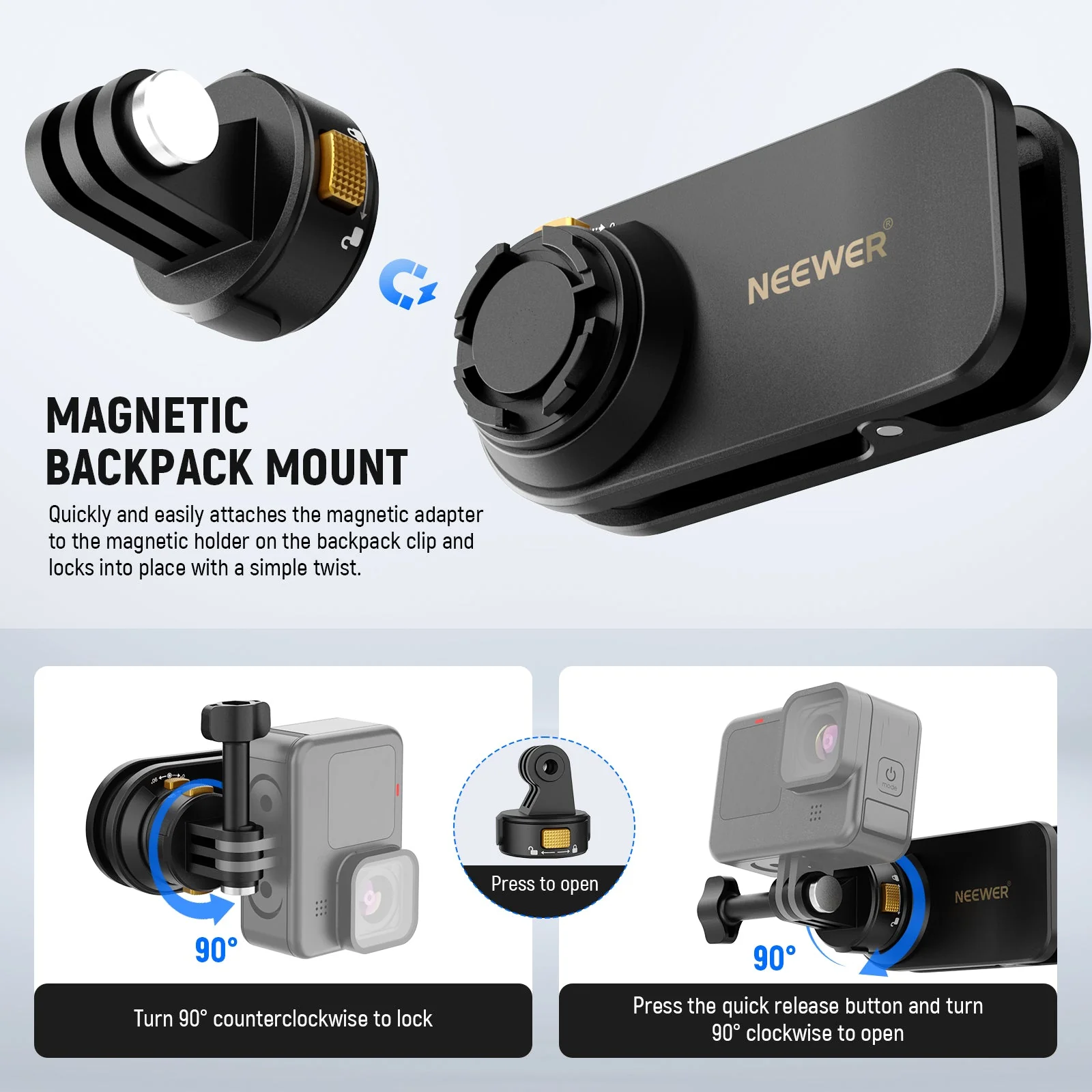 NEEWER GP22 Magnetic Backpack Strap Clip Mount for Action Camera - Image 3