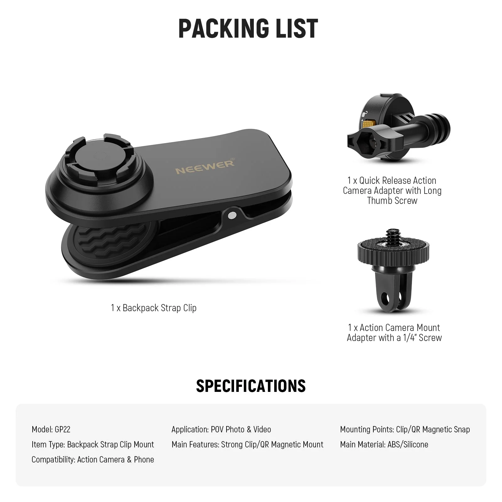 NEEWER GP22 Magnetic Backpack Strap Clip Mount for Action Camera - Image 7
