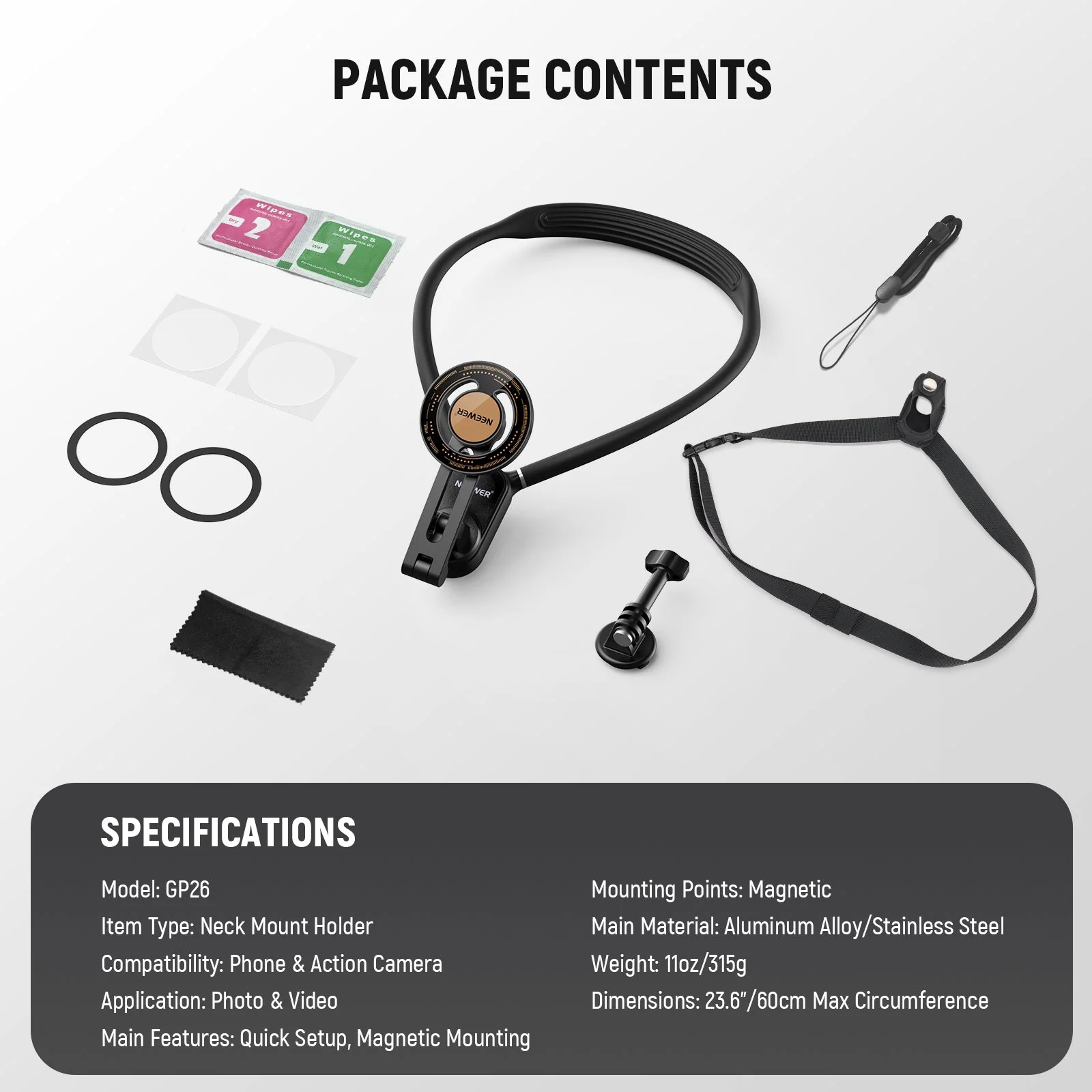NEEWER GP26 Magnetic Neck Holder for Action Camera Phone - Image 9