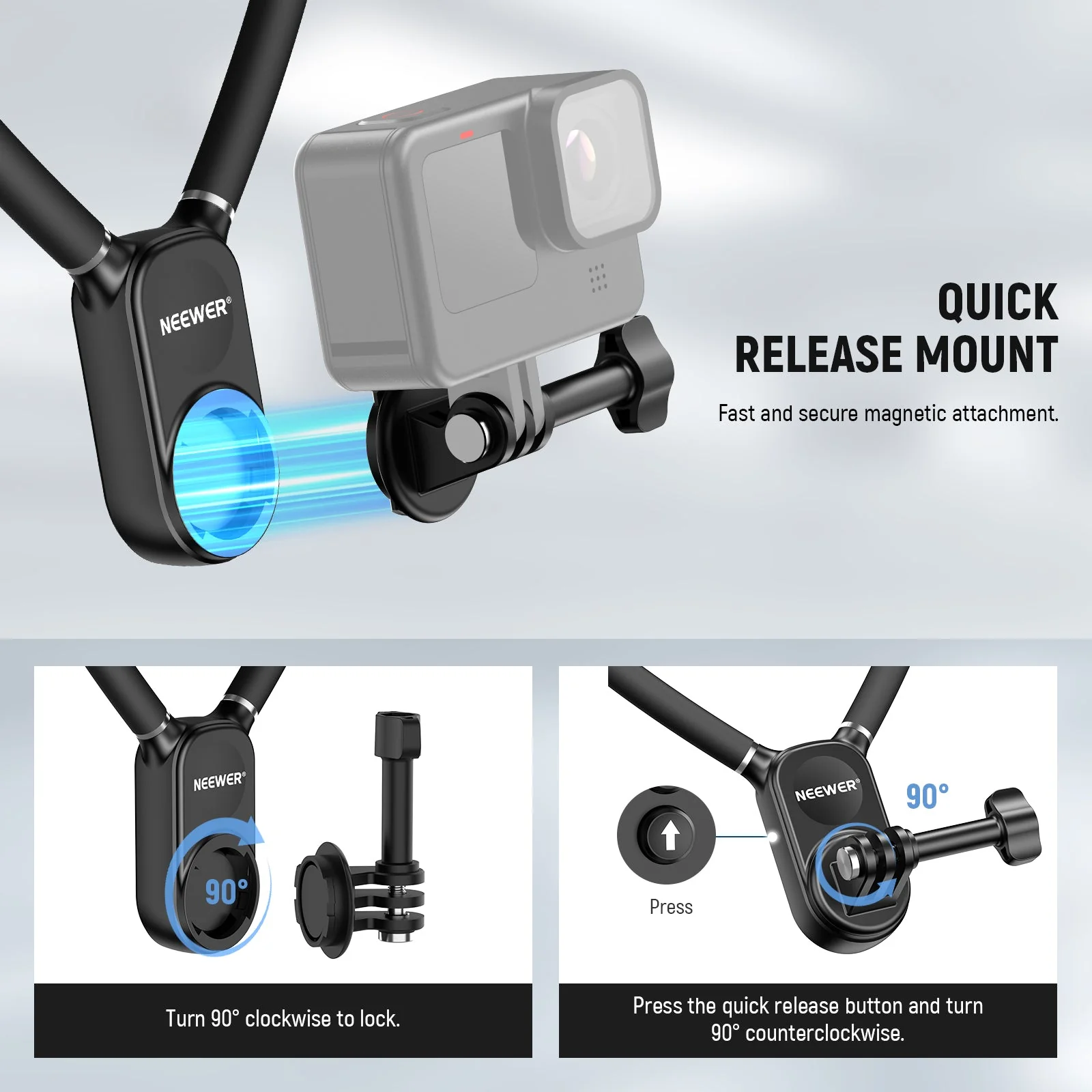 NEEWER GP39 Magnetic Action Camera Neck Mount with Pocket 3 Cage - Image 5