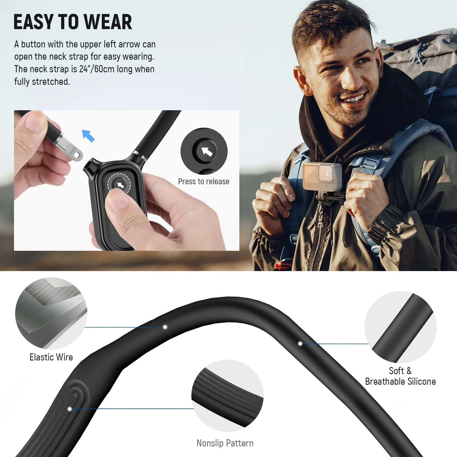 NEEWER GP39 Magnetic Action Camera Neck Mount with Pocket 3 Cage - Image 7
