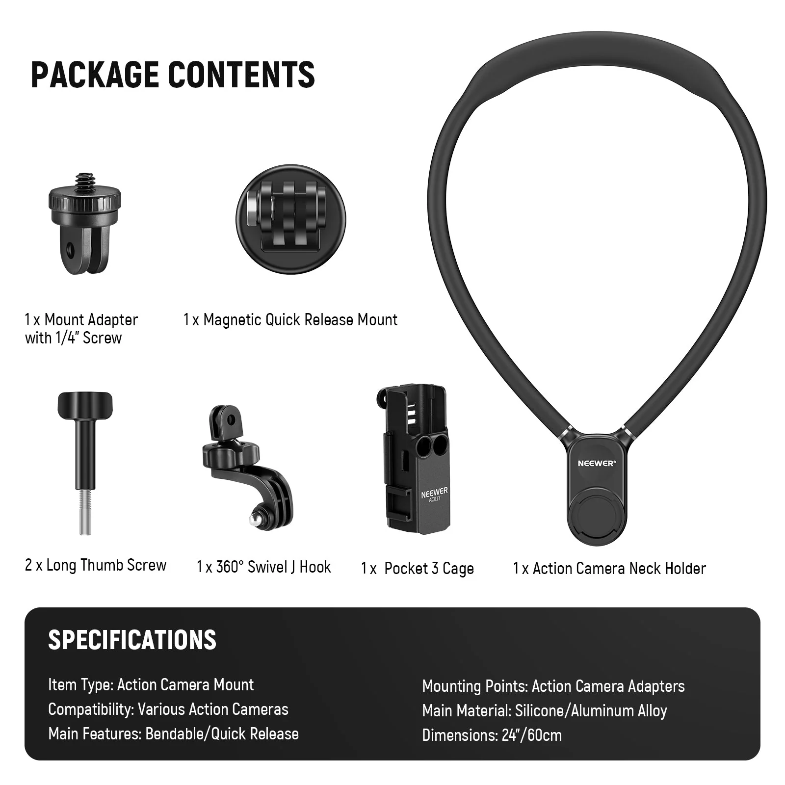 NEEWER GP39 Magnetic Action Camera Neck Mount with Pocket 3 Cage - Image 9