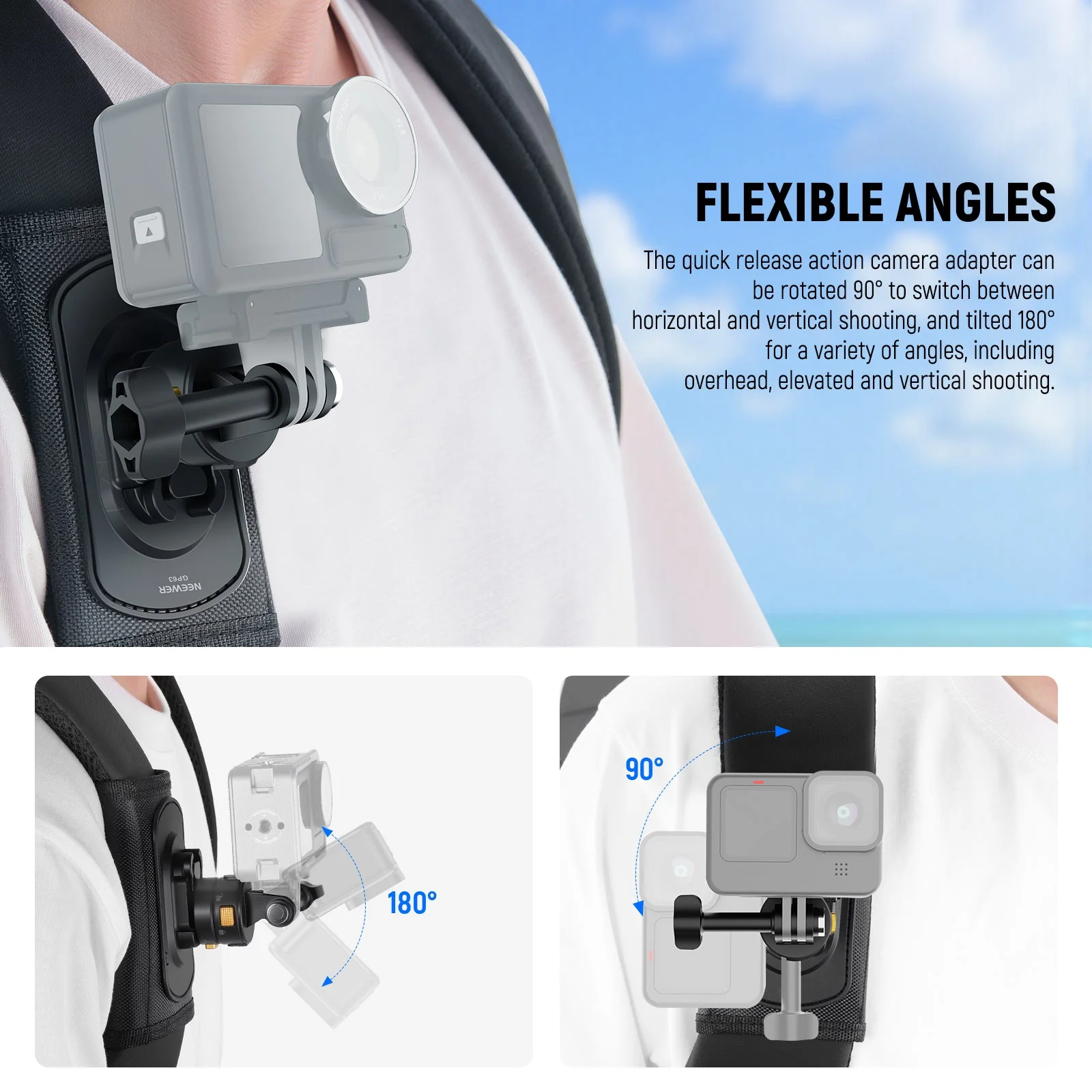 NEEWER GP63 Backpack Strap Mount For Action Cameras - Image 4