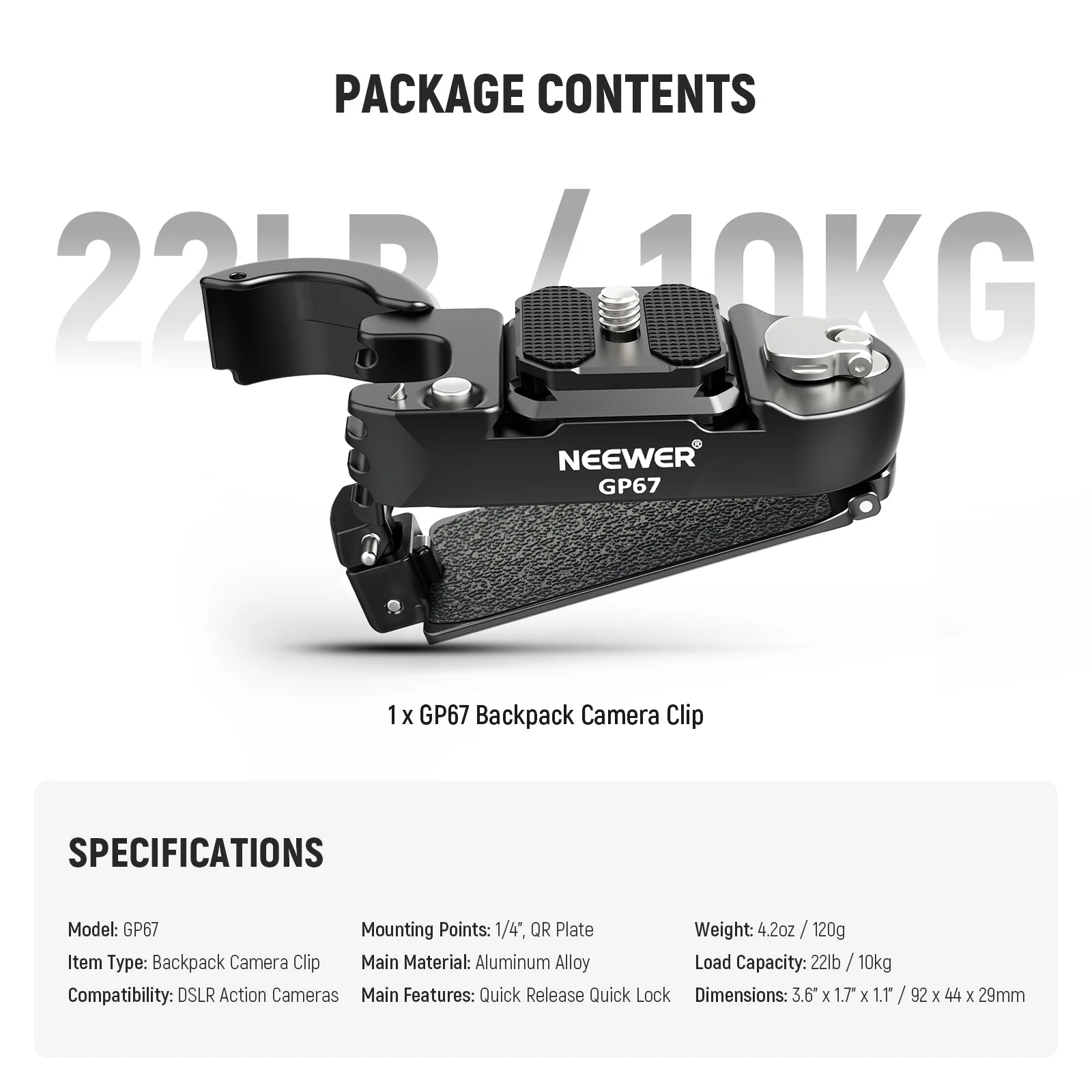 NEEWER GP67 Backpack Camera Clip Mount - Image 9