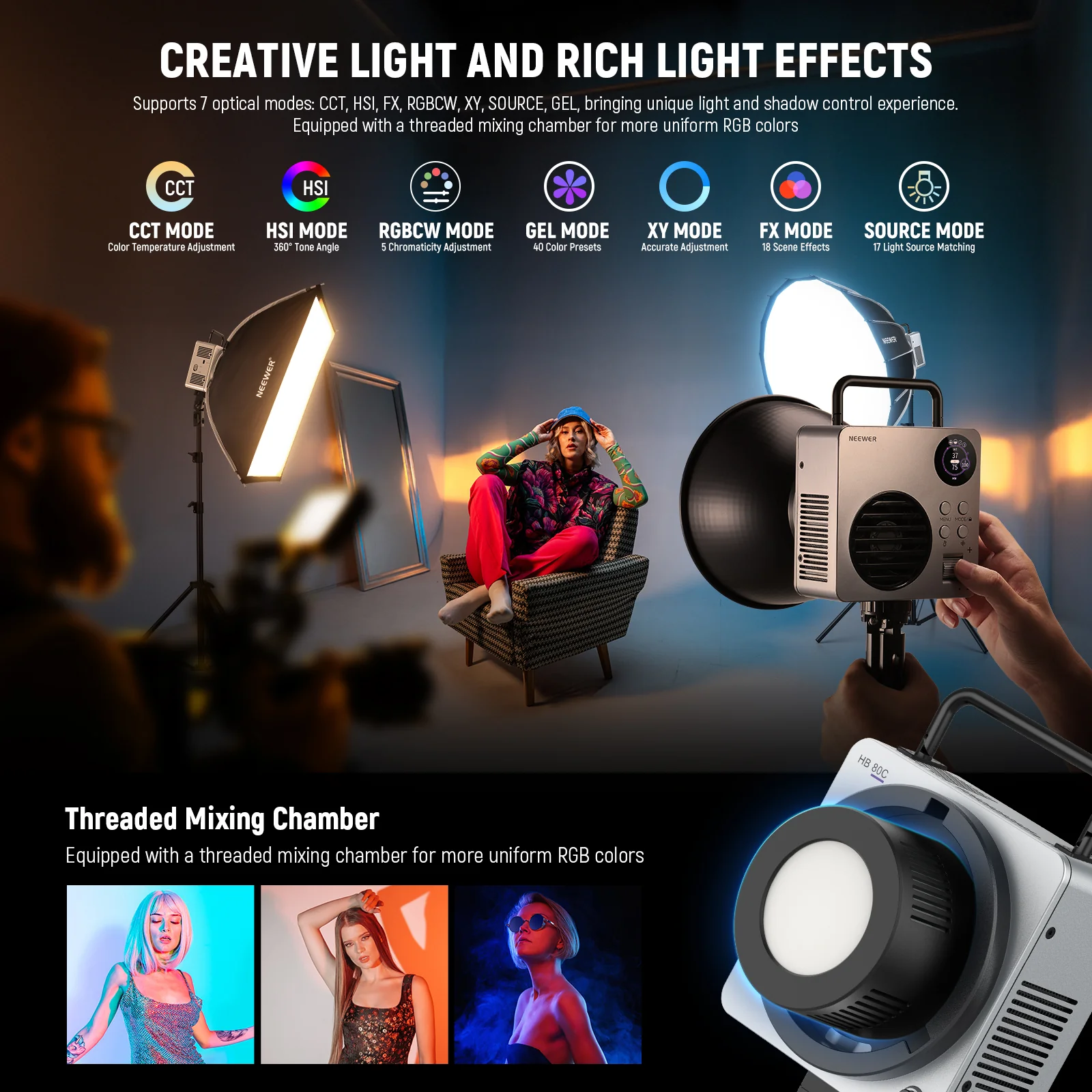 NEEWER HB80C 80W RGBWW Mini COB LED Video Light - Image 12