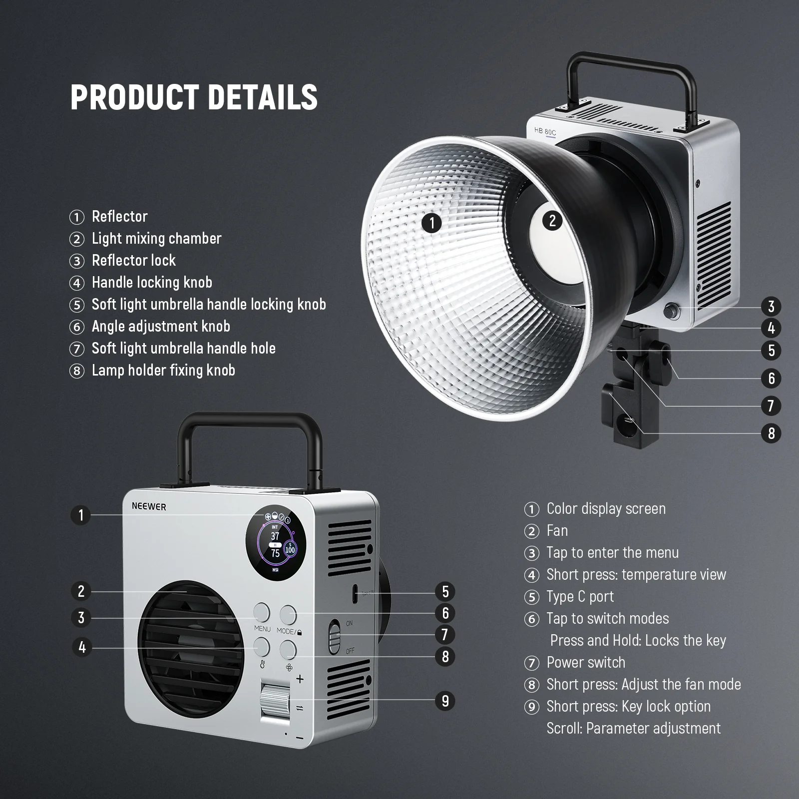 NEEWER HB80C 80W RGBWW Mini COB LED Video Light - Image 17