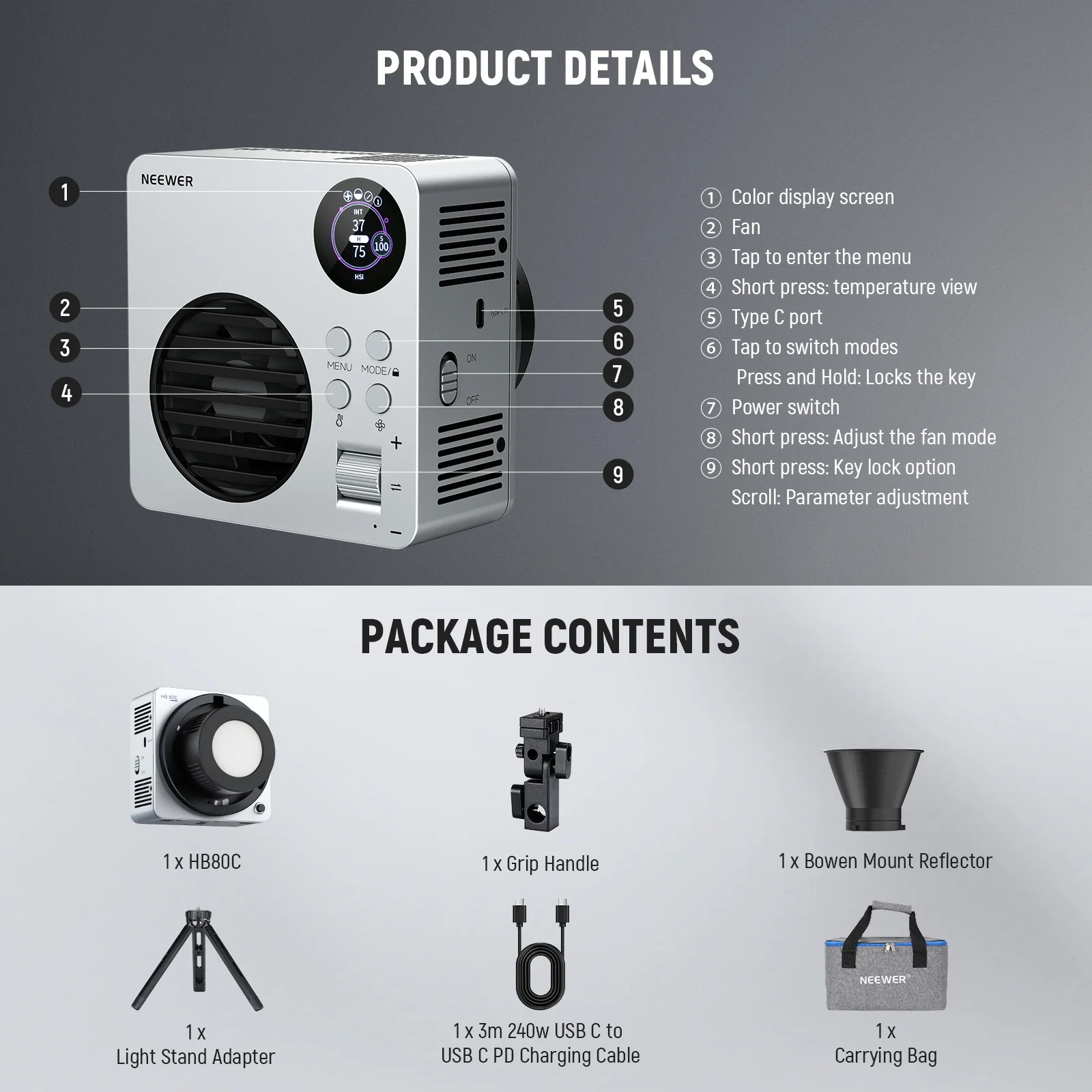 NEEWER HB80C 80W RGBWW Mini COB LED Video Light - Image 9