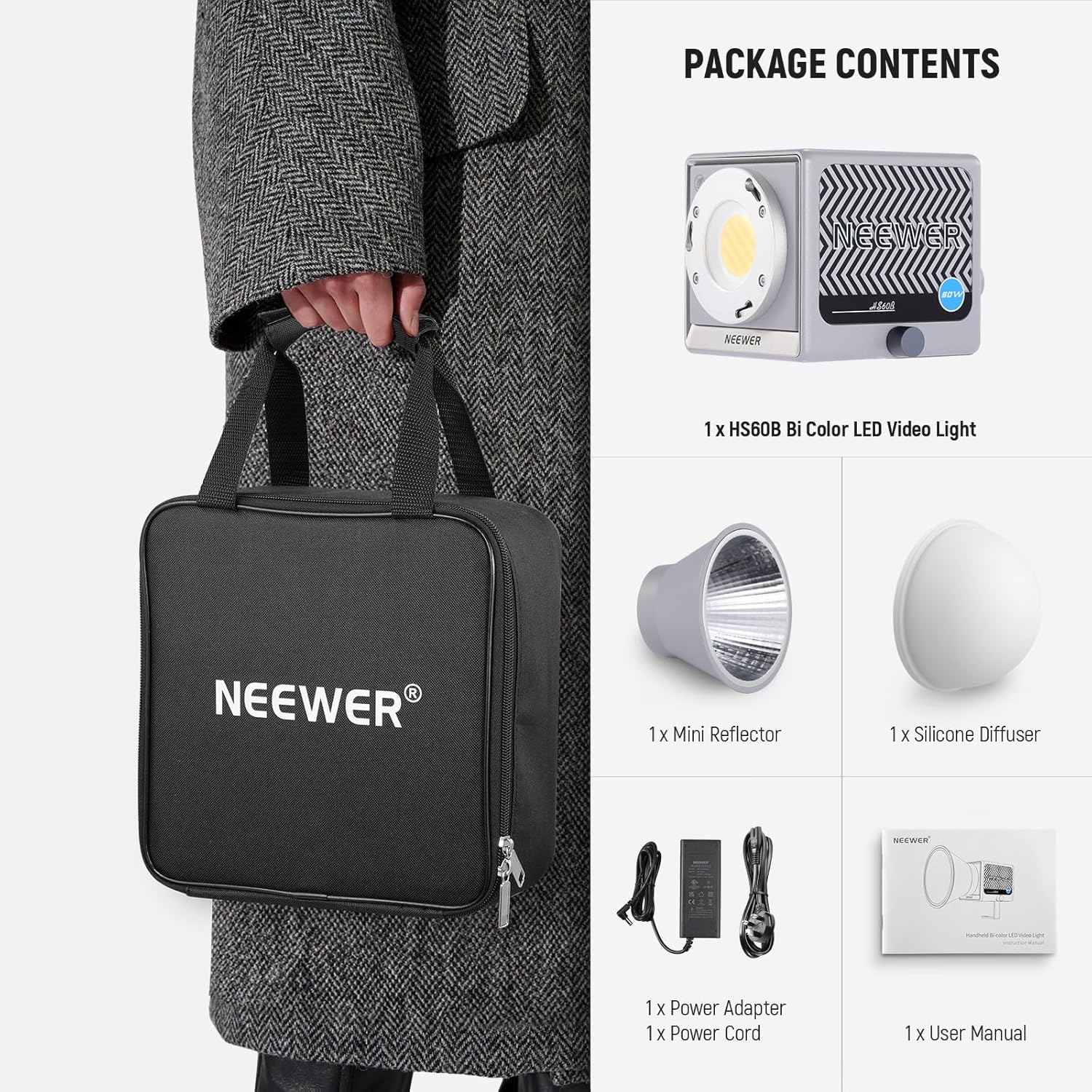 NEEWER HS60B 60W Bi-Color Mini COB Lightweight Video Light - Image 10