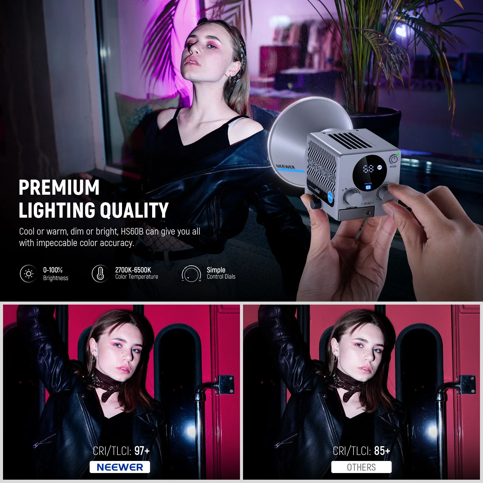 NEEWER HS60B 60W Bi-Color Mini COB Lightweight Video Light - Image 5