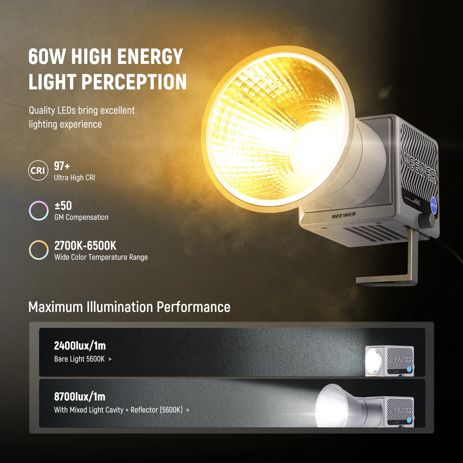 NEEWER HS60C 60W Portable Mini RGB LED Video Light - Image 3