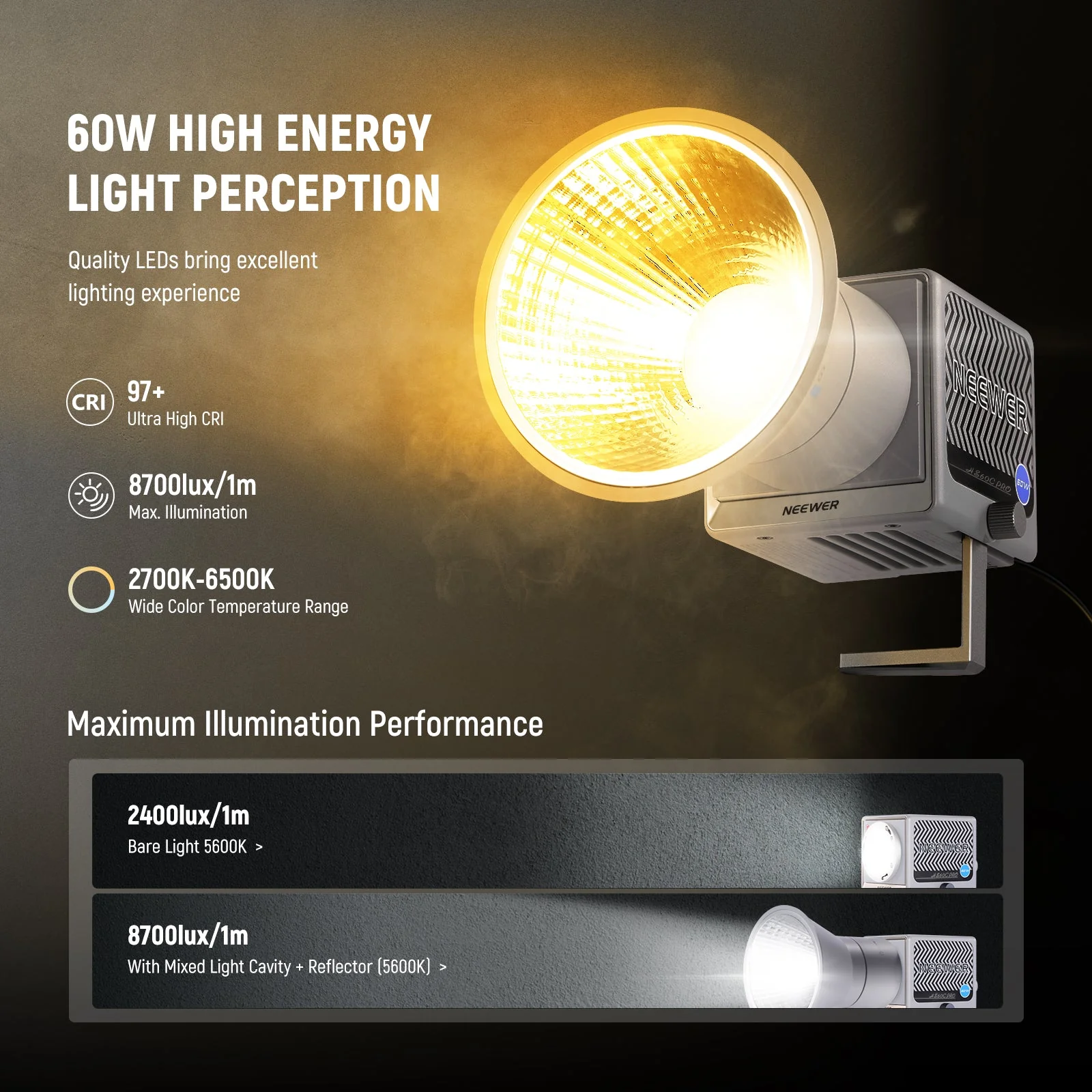 NEEWER HS60C Pro 60W Portable DMX Control RGB LED Video Light - Image 3