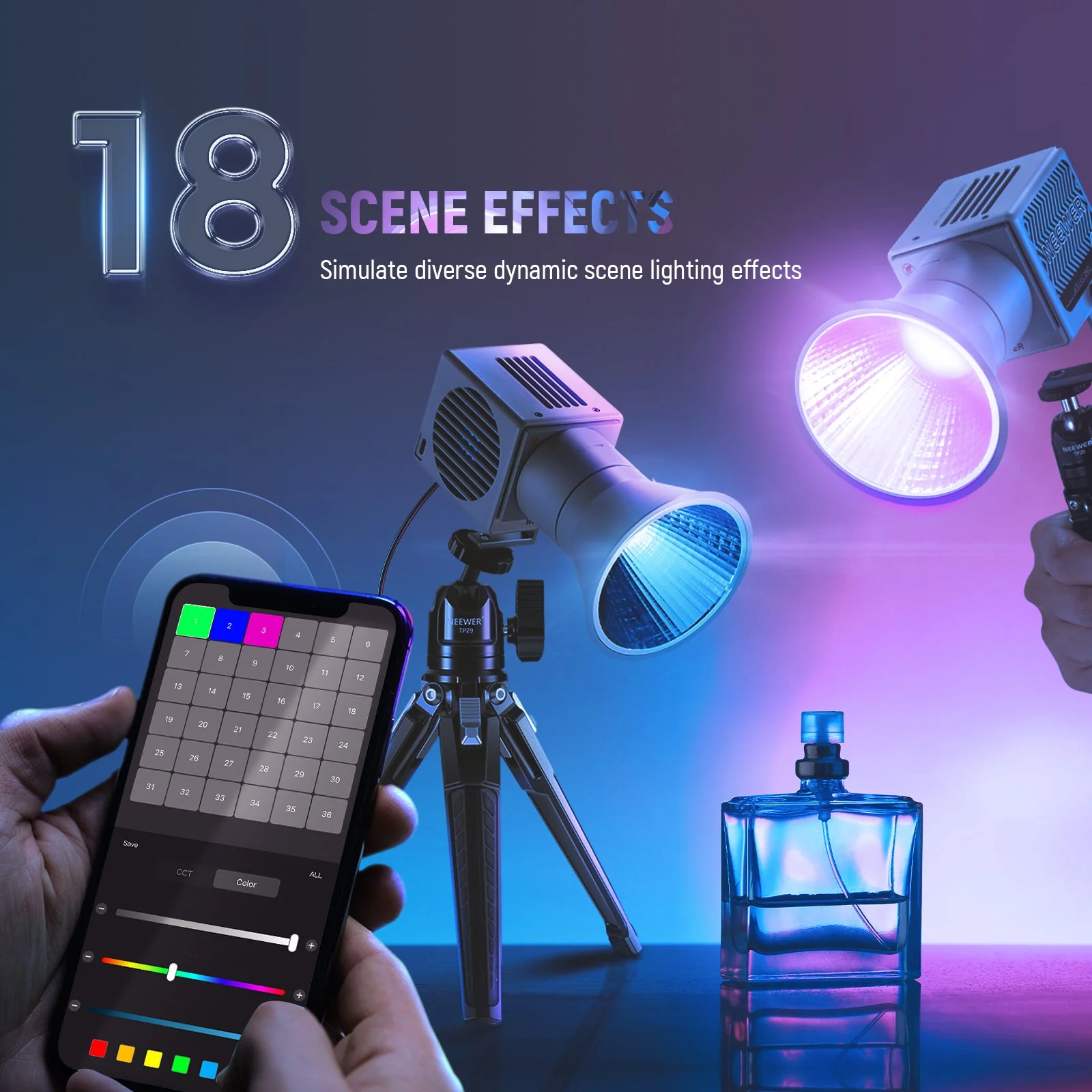 NEEWER HS60C Pro 60W Portable DMX Control RGB LED Video Light - Image 5