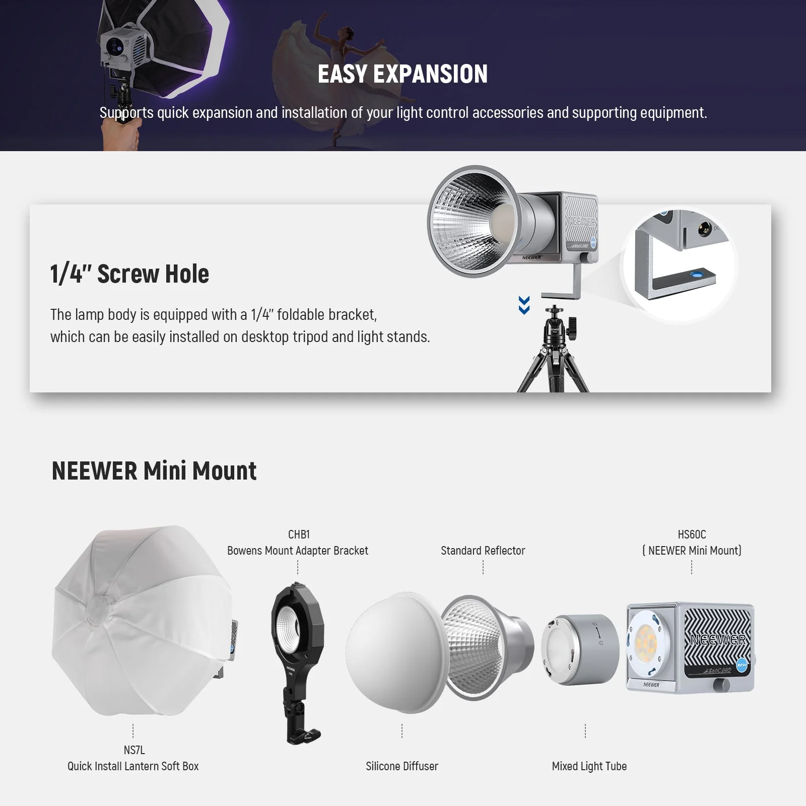 NEEWER HS60C Pro 60W Portable DMX Control RGB LED Video Light - Image 8