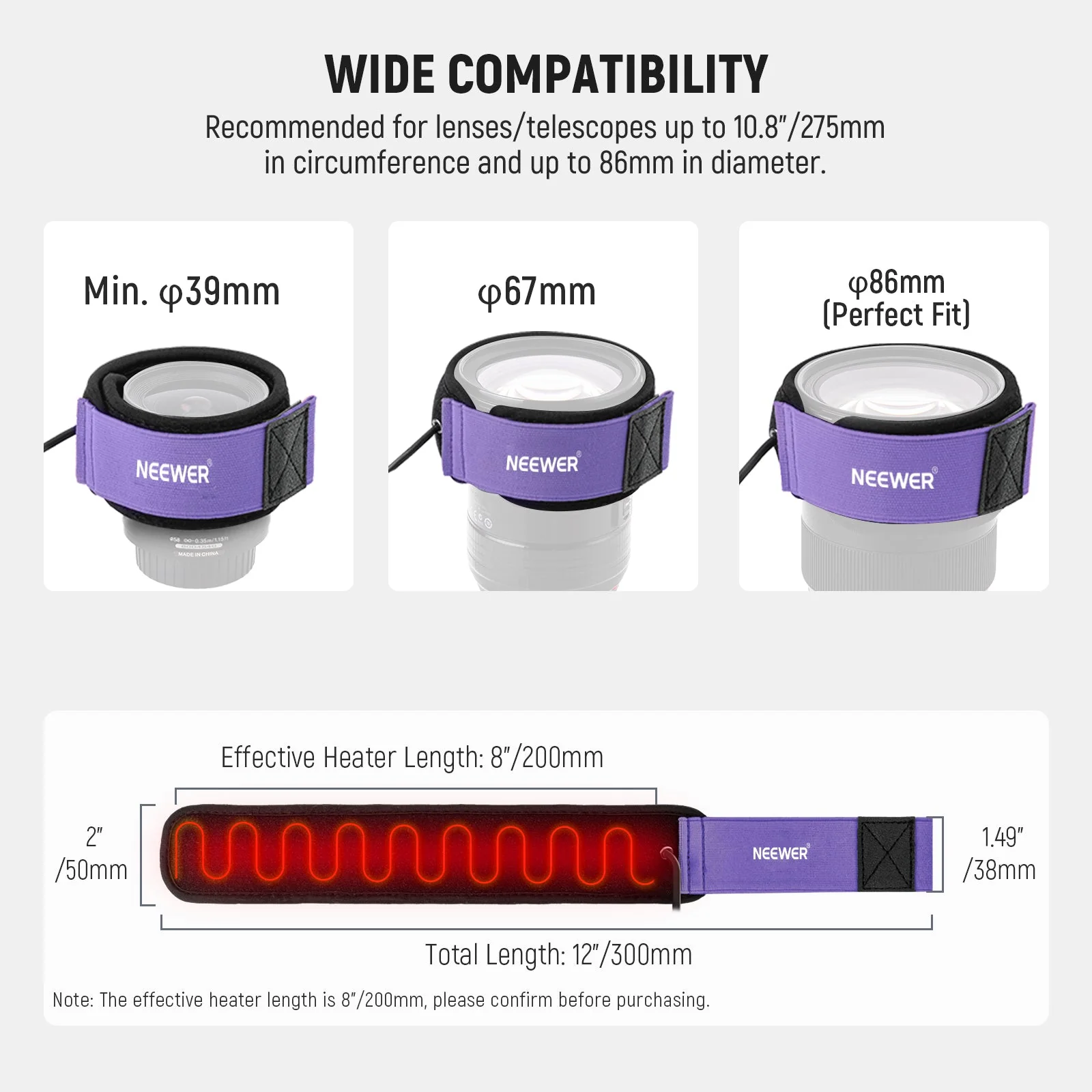 NEEWER HW-28B 300/400/500mm USB Lens Heater Warmer - Image 5