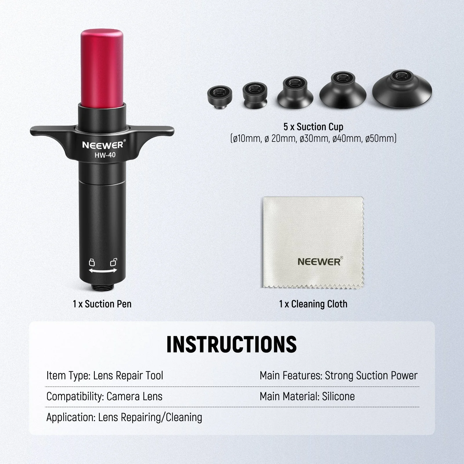 NEEWER HW-40 6 in 1 Lens Sucker Kit - Image 8