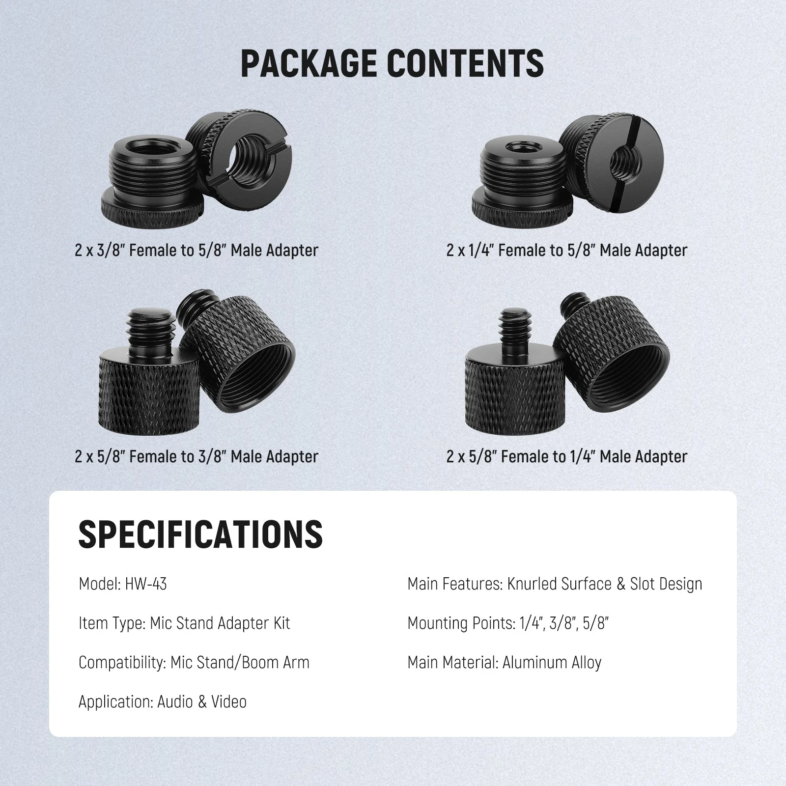 NEEWER HW-43 8 Packs Mic Stand Adapter Accessories Kit - Image 7