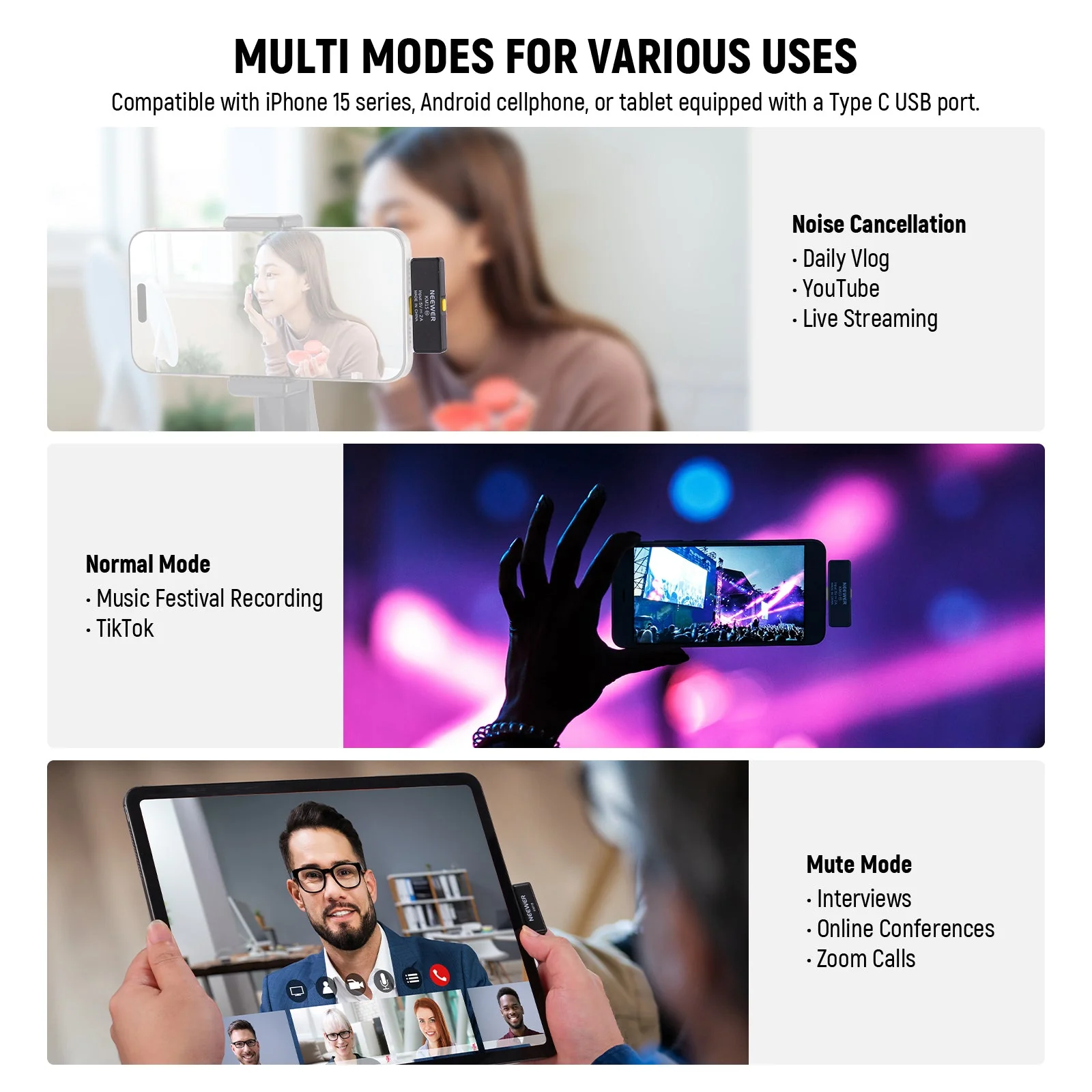 NEEWER KM15 Wireless Microphone Kit For Type C Phone - Image 8