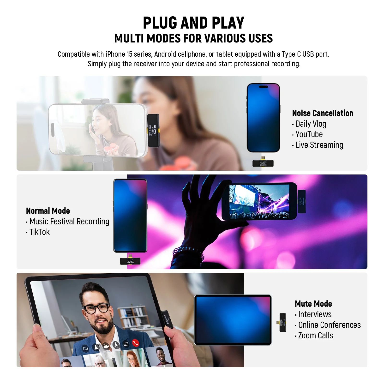 NEEWER KM15 Wireless Microphone Set for Phone with Type C Interface - Image 4