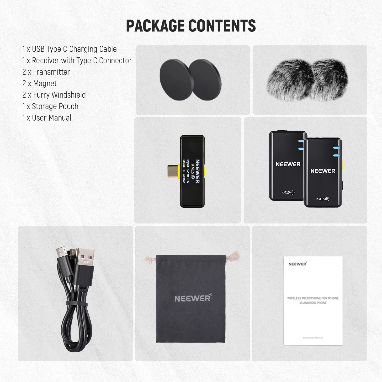 NEEWER KM15 Wireless Microphone Set for Phone with Type C Interface - Image 9